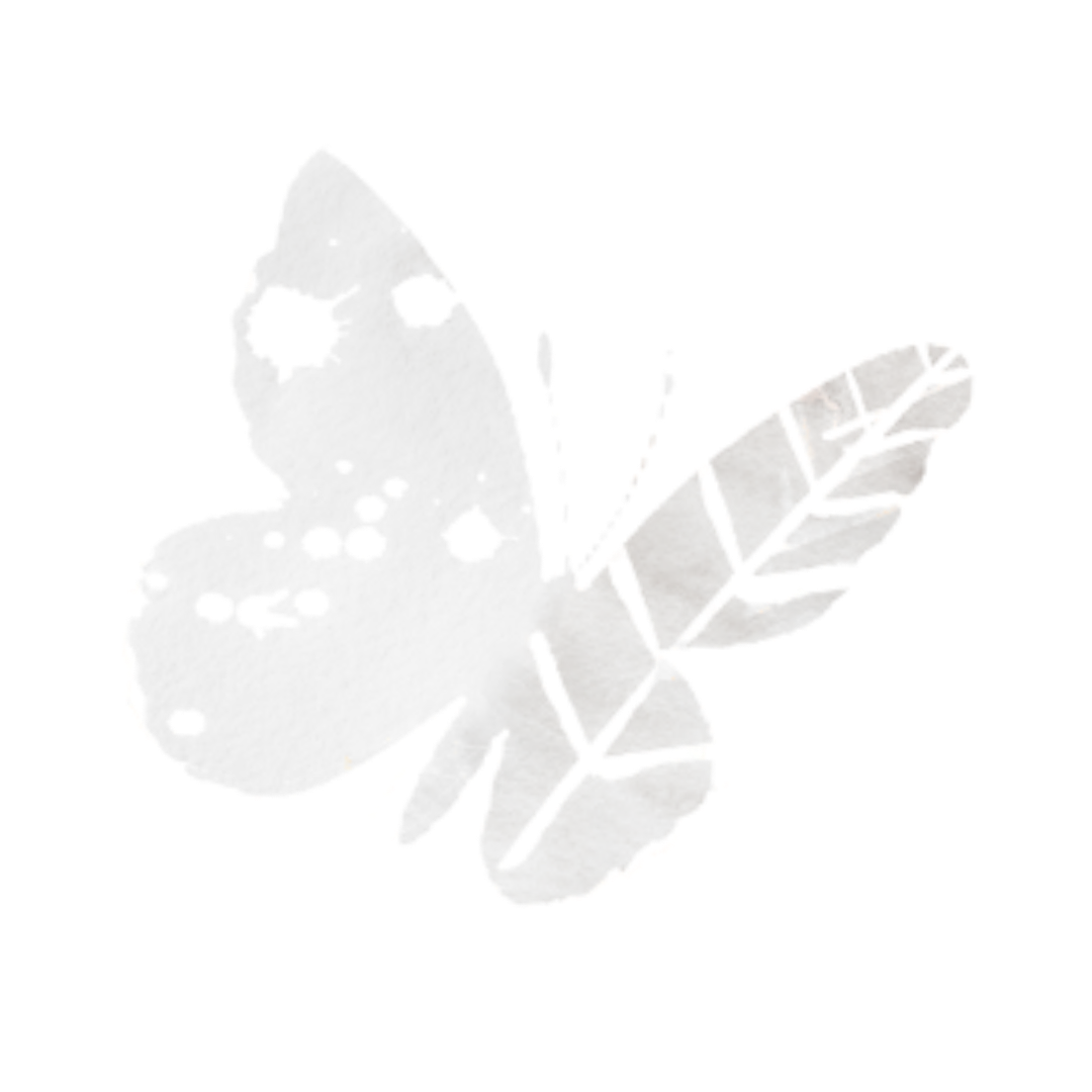small watercolor graphic of a white butterfly in flight
