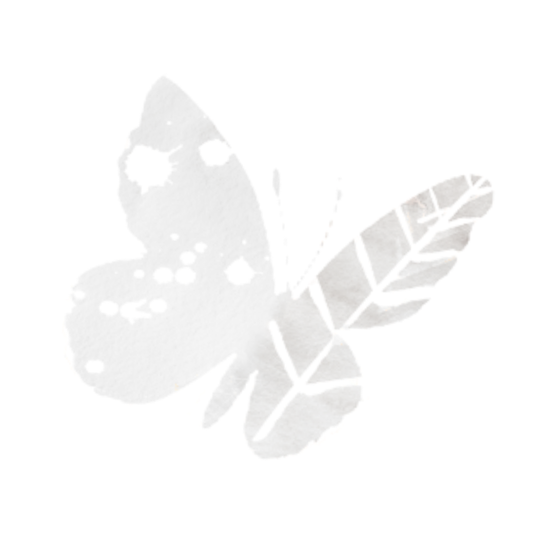 small watercolor graphic of a white butterfly in flight