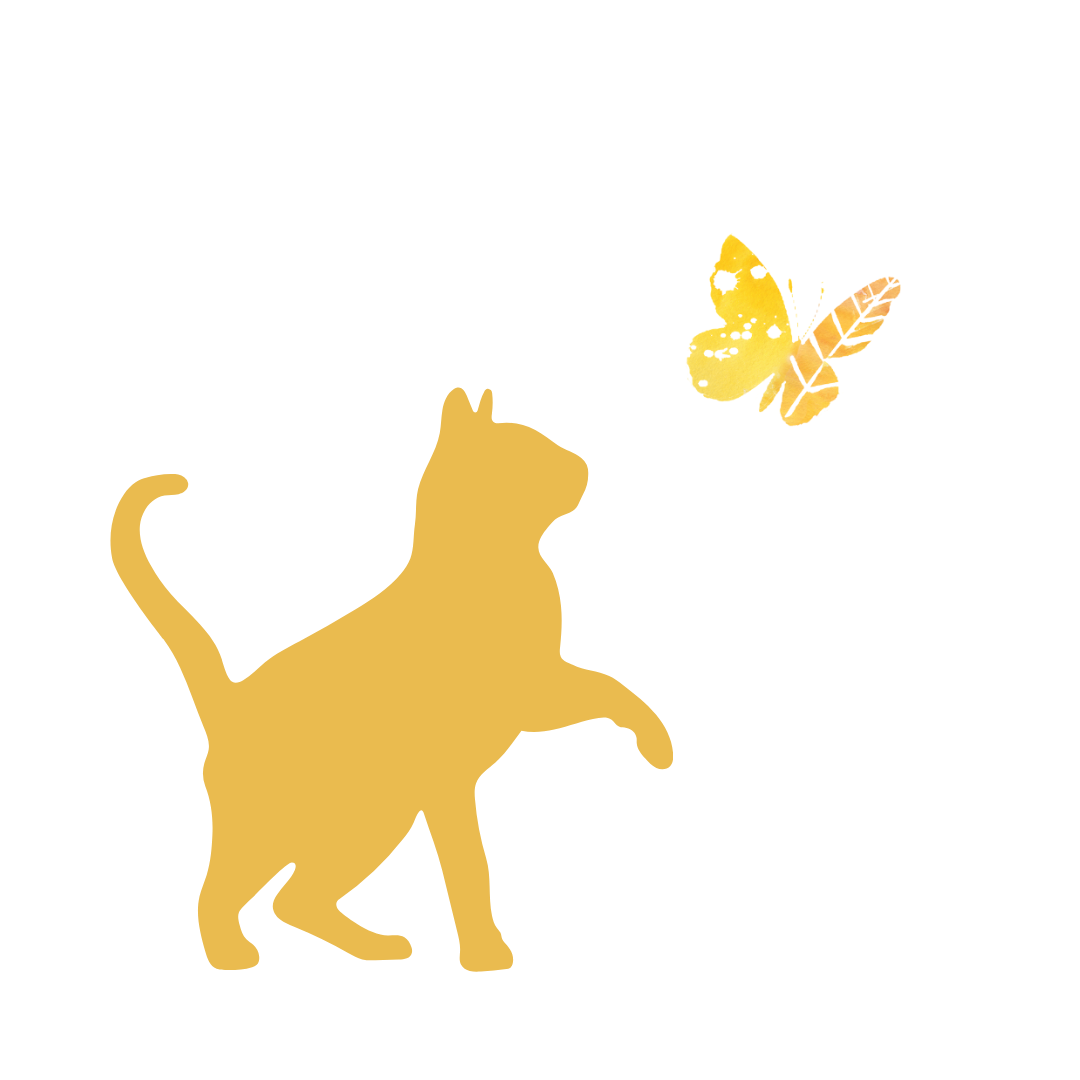 small graphic of a yellow cat playing with a yellow butterfly