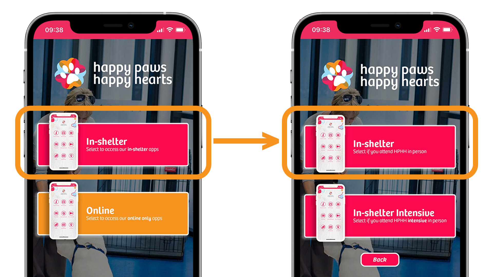 hphh app menu displayed on mobile screens