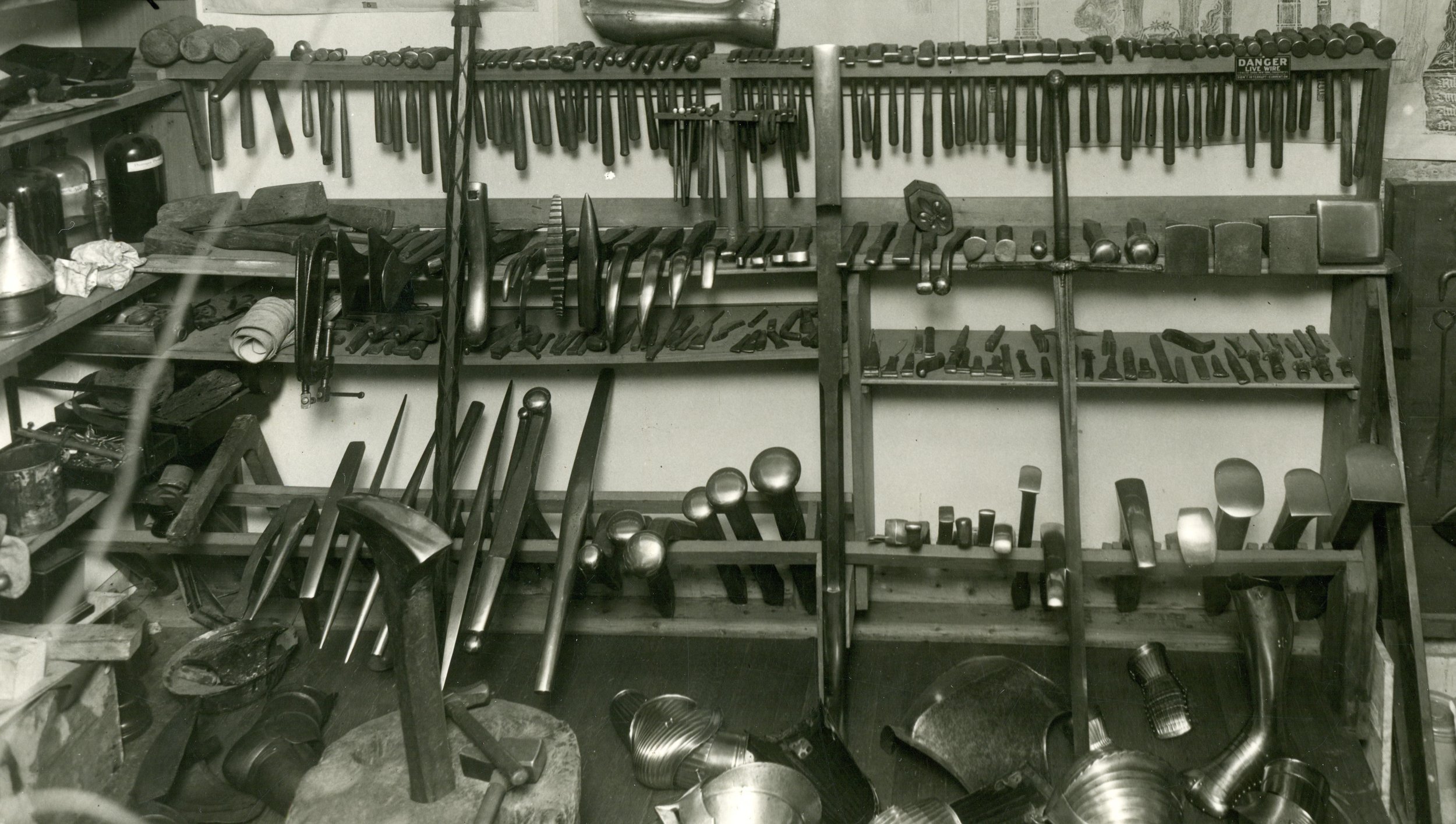 Detail c.1915 of the arrangement of tools in the armor conservation lab. (Photo: Metropolitan Museum of Art)