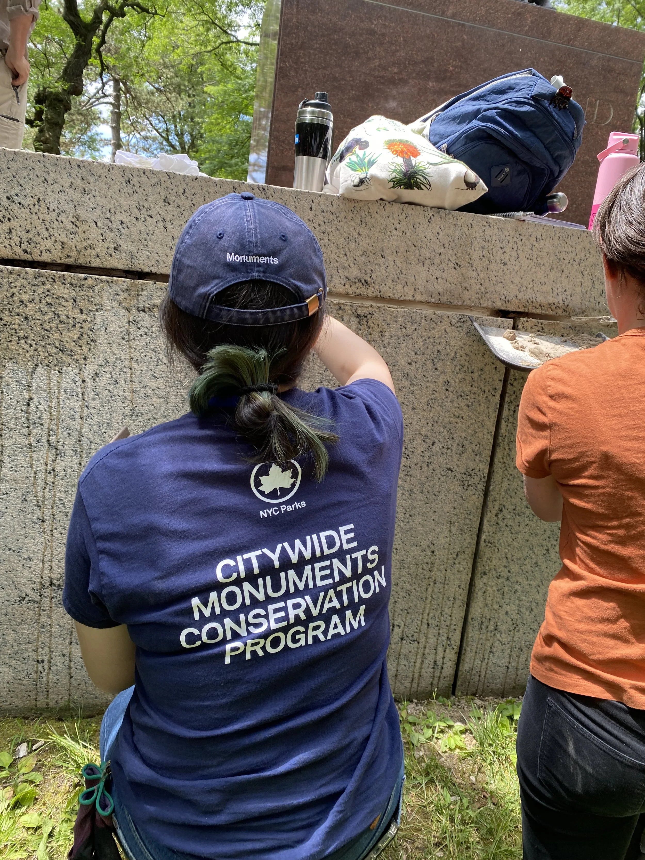 Repointing a section of the King Jagiello Monument wall in Central Park. (Photo: NYC Parks)