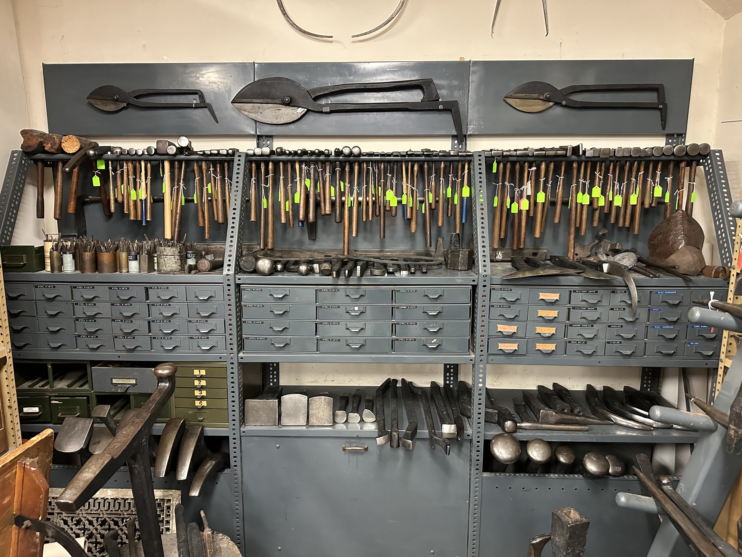 Tachaux's tools after my reorganization of the collection and cataloguing of the hammers. (Photo: Jennifer Kim)