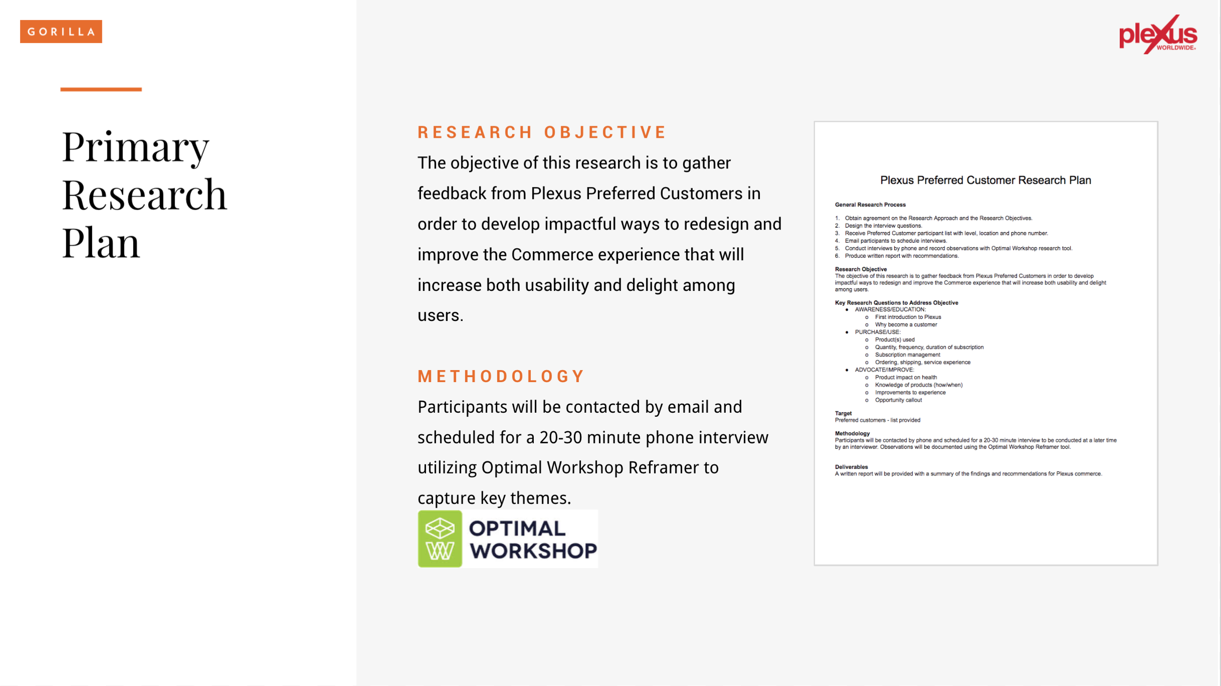 Sample slide: Primary Research Plan