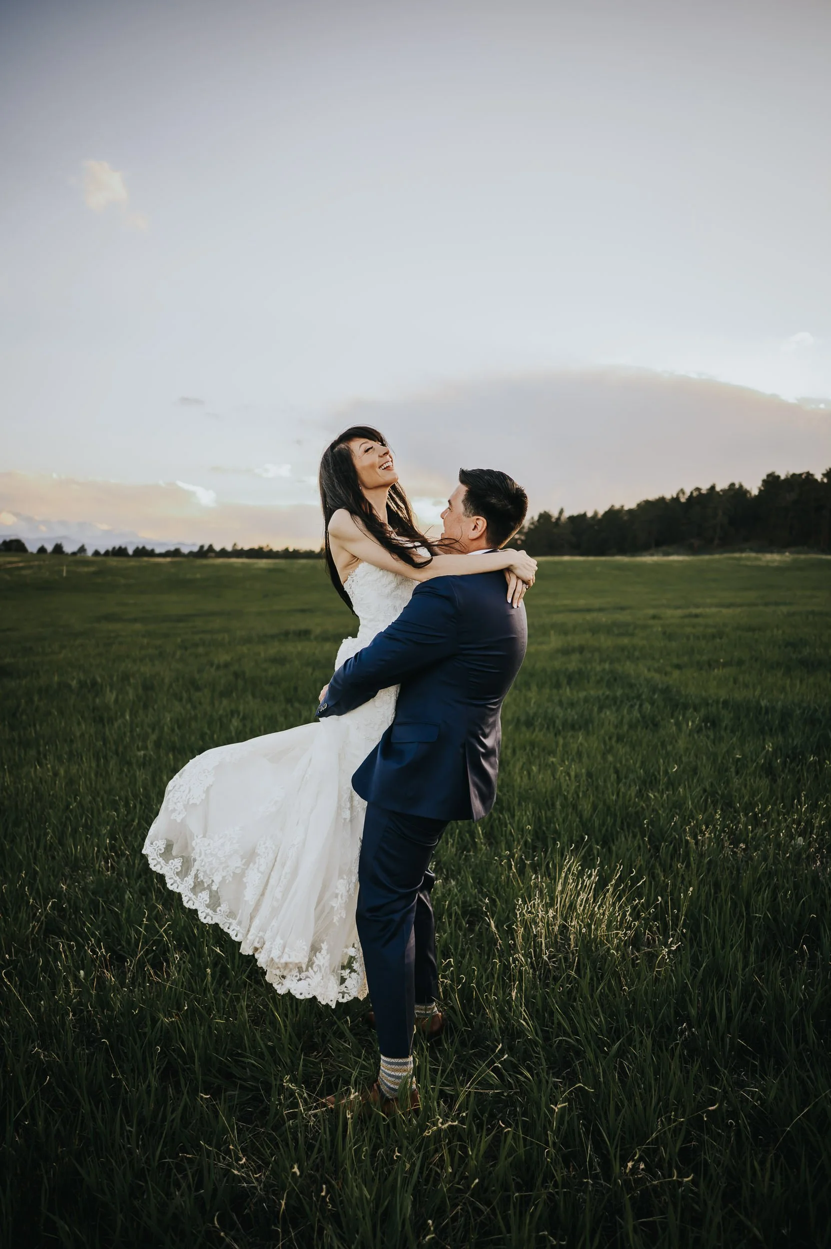 Colorado mountain wedding sunset at Younger Ranch during evening portraits.