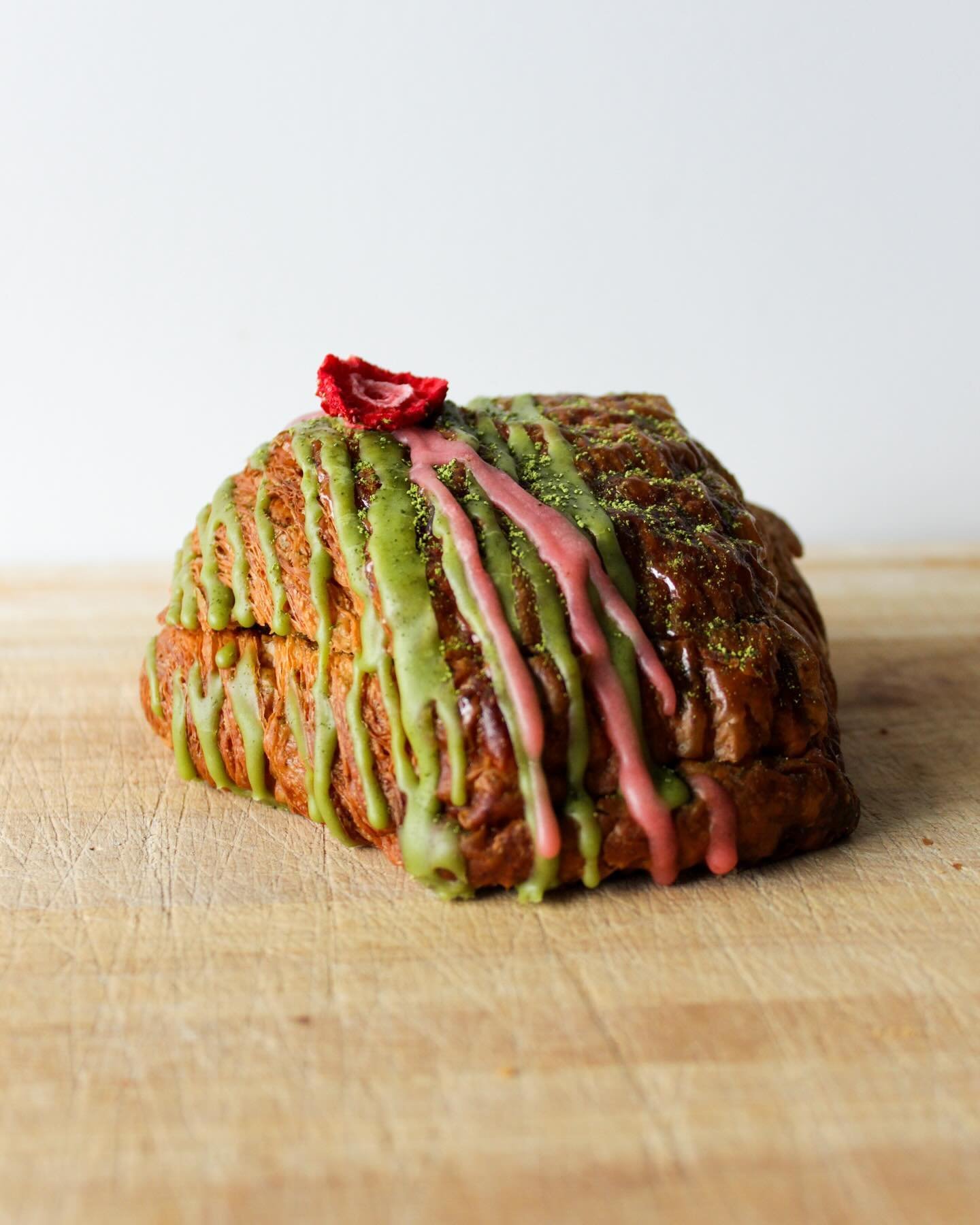 New Strawberry Matcha Twice-Baked Croissant starting this Saturday! House-made strawberry preserves with matcha almond frangipane and topped with a matcha glaze and freeze-dried strawberry.