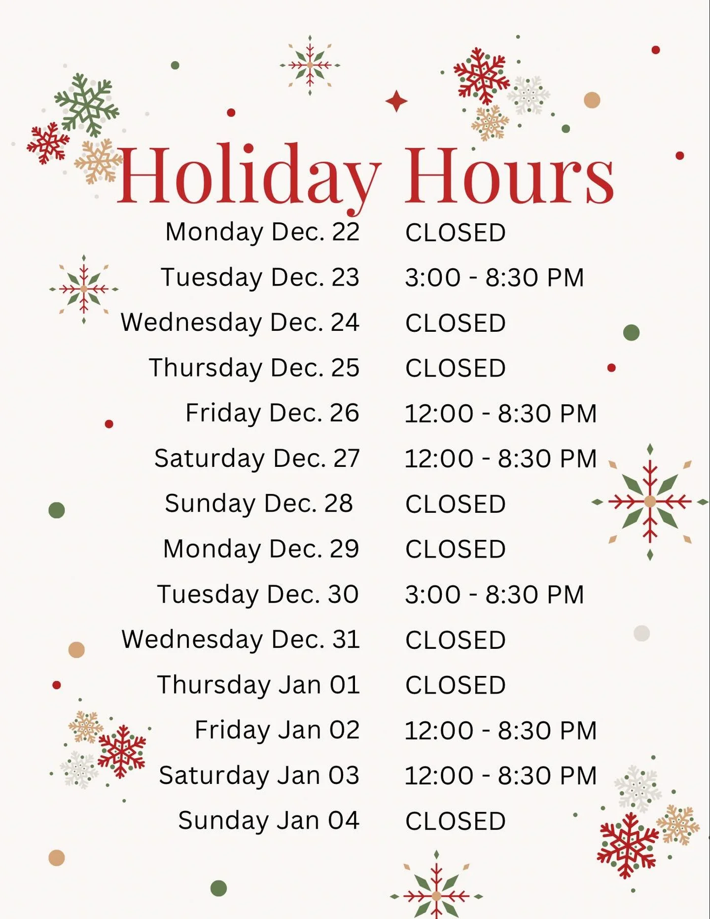 Take note of our holiday hours for those last minute gifts and stock up on your favorite flavors in pints and quarts for your gatherings.
