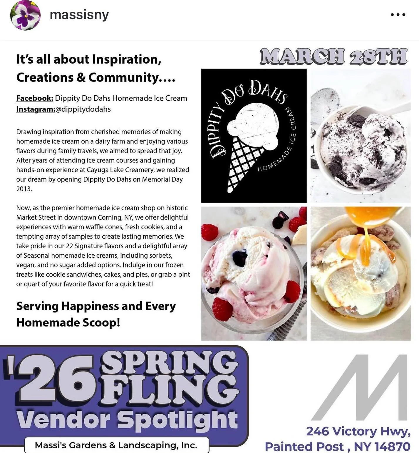 Kick off the Spring Season at Massi&rsquo;s this Saturday! We&rsquo;ll be joining over 100 vendors and we&rsquo;ll be featuring Spring Seasonal flavors. See you tomorrow!