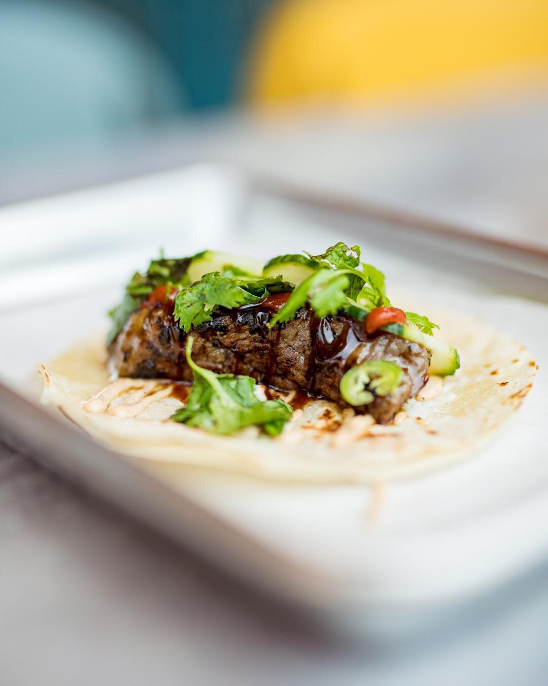 The Pho Beef Taco: Grilled steak with a killer pho aioli, organic green cabbage, pickled cucumber, mint, cilantro, and Thai basil on a fresh flour tortilla. ⁠
⁠
Join us for tacos this weekend. RSVP at the link in our bio. ⁠
⁠
⁠
⁠
⁠
⁠
⁠
#puretaco #myp