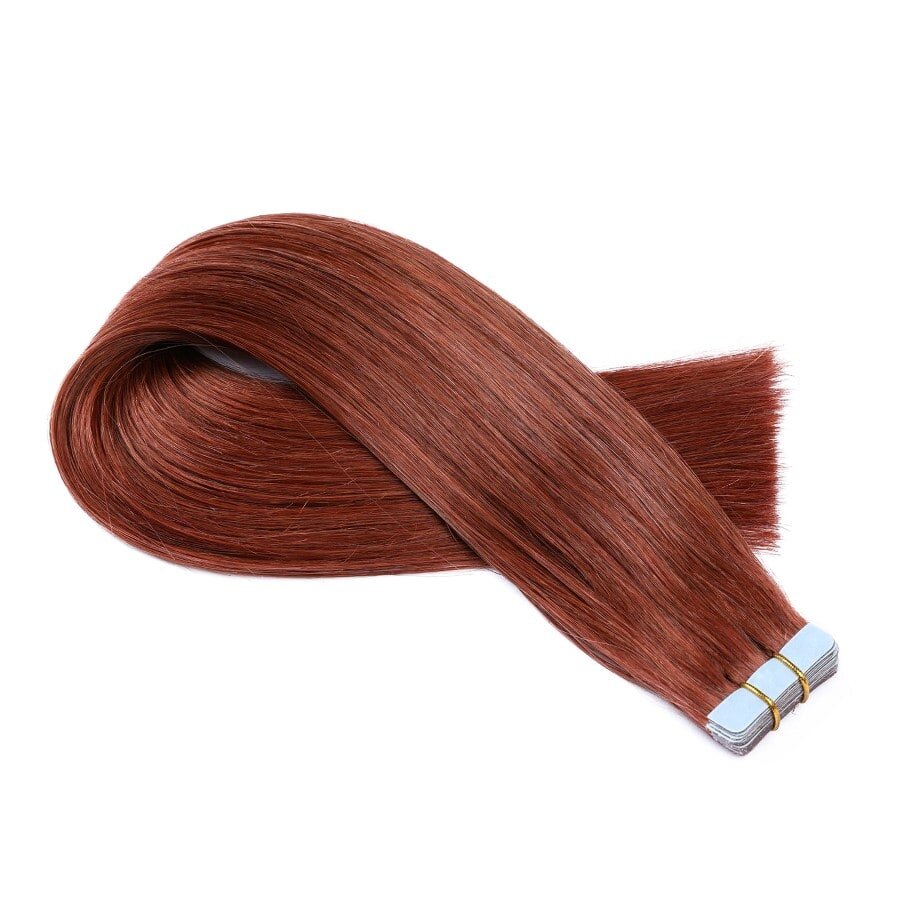 human remy hair tape in extensions Dark Auburn #33.JPG