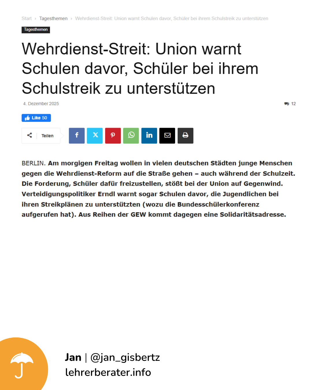 Wehrdienst-Streit: Union warnt Schulen davor, Schüler bei ihrem Schulstreik zu unterstützen