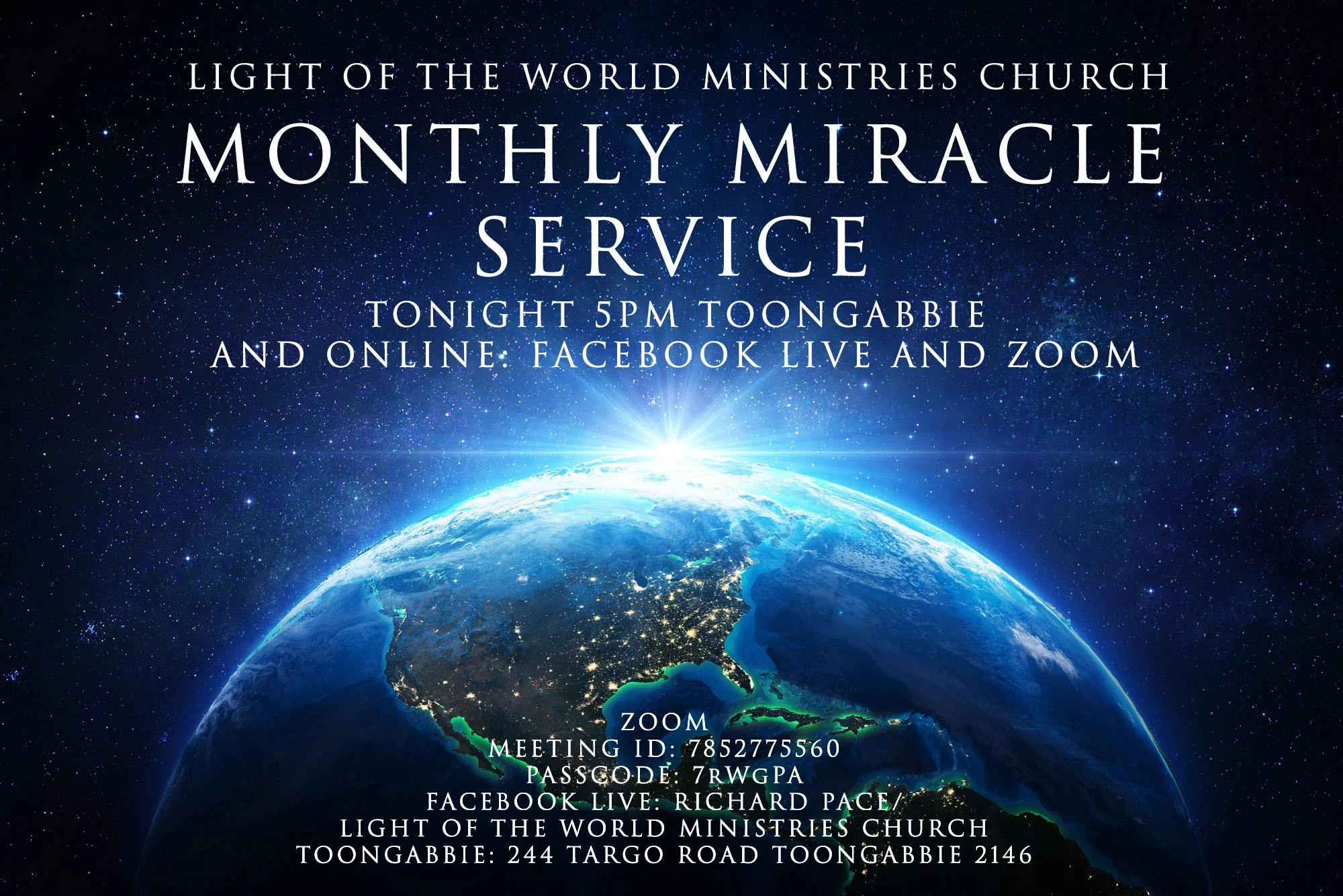 LIGHT OF THE WORLD MINISTRIES CHURCH JANUARY MONTHLY MIRACLE SERVICE 
