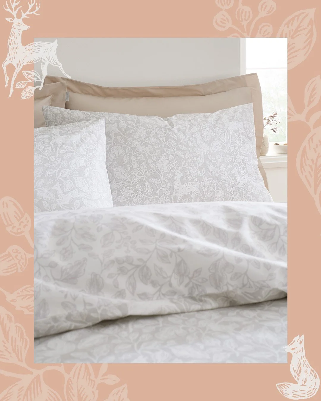 Bring the outdoors in with the Woodland Duvet Set 🌿🦌
Featuring a delicate leaf trail design with hidden woodland creatures, this soft natural print creates a cosy, calming escape.

#BiancaFineLinens #WoodlandRetreat #CalmComfort #NatureInspired