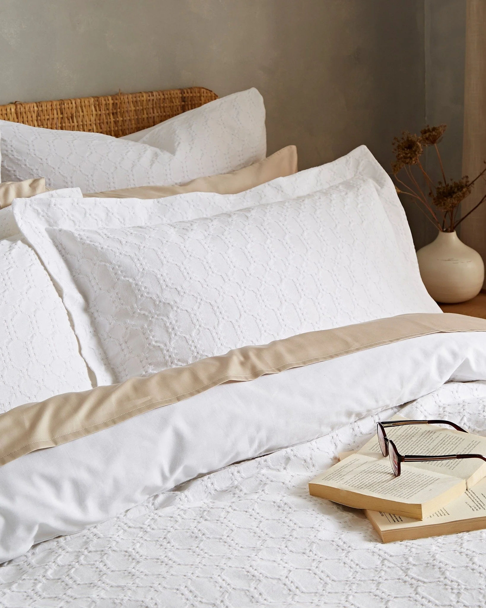 Crafted from pure cotton with delicate textured detailing, this crisp white bedding brings effortless elegance to your bedroom. 

#TimelessStyle #EverydayLuxury #CottonComfort #BedroomInspo #HomeStyle