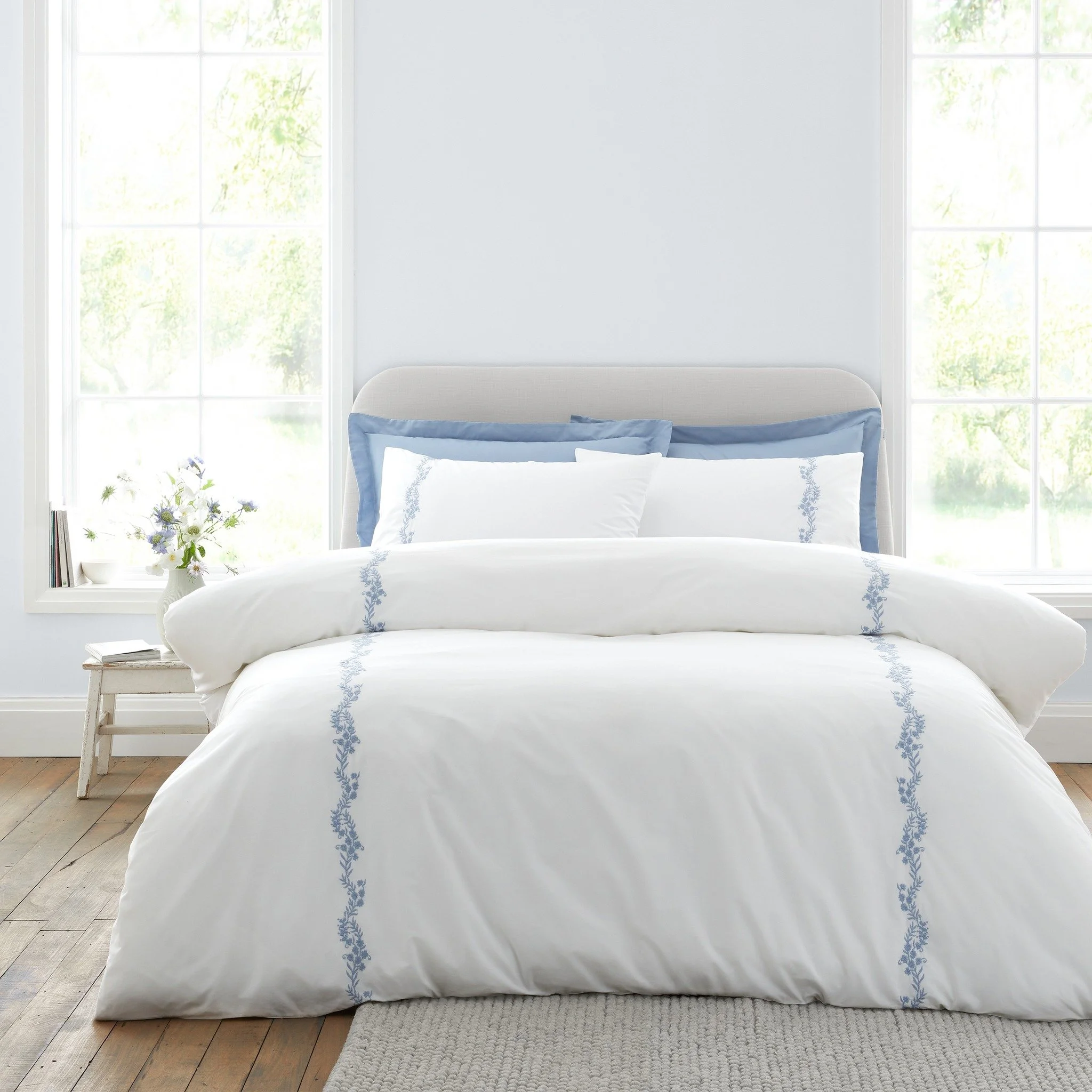 Delicate embroidered florals on a crisp white base bring timeless, serene elegance, crafted in beautifully soft 200 thread count percale cotton for breathable comfort.

#BiancaFineLinens #BiancaHome #LuxuryBedding #PercaleCotton #BedroomElegance #Emb