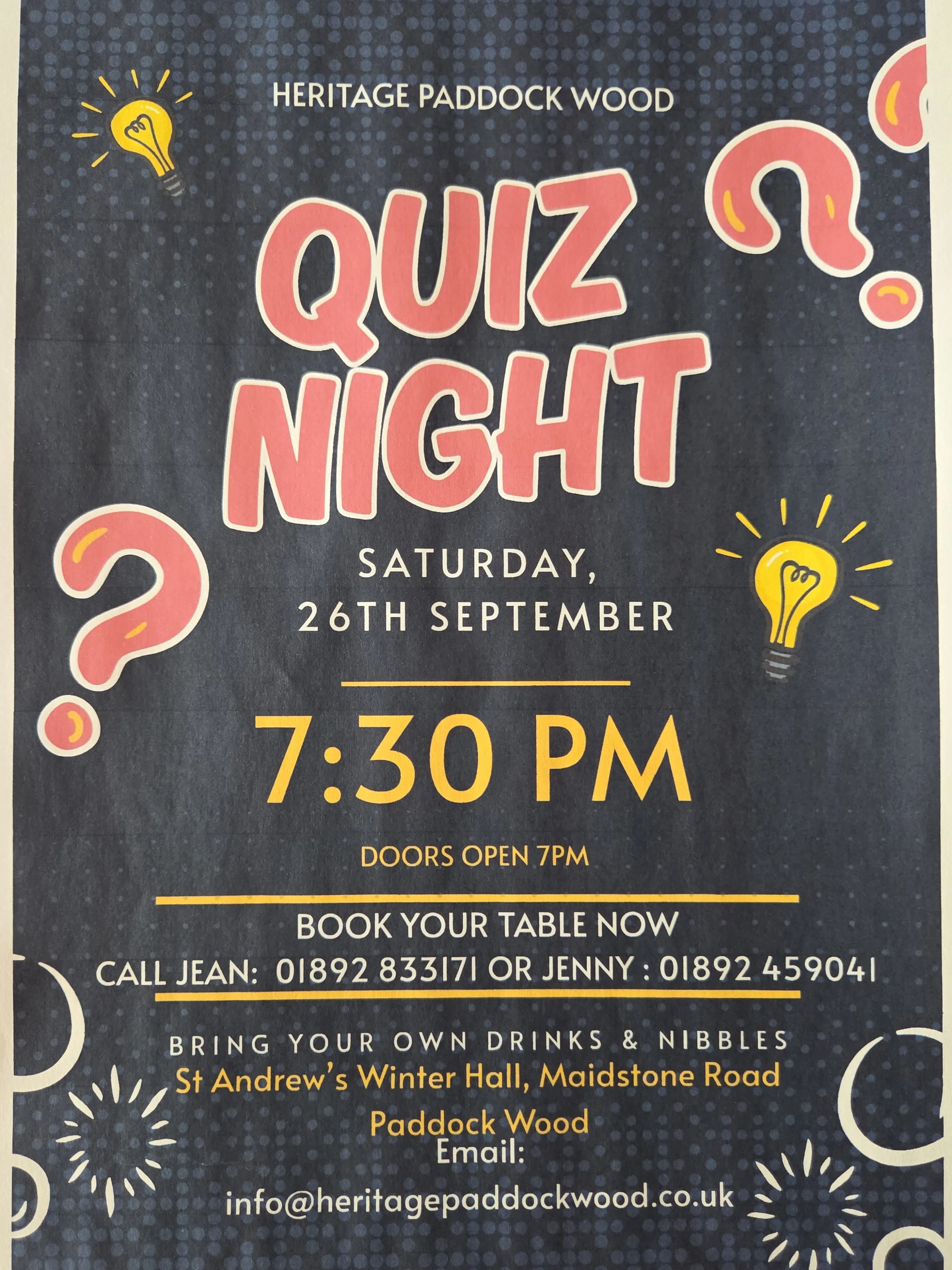 Heritage Paddock Wood Quiz Night