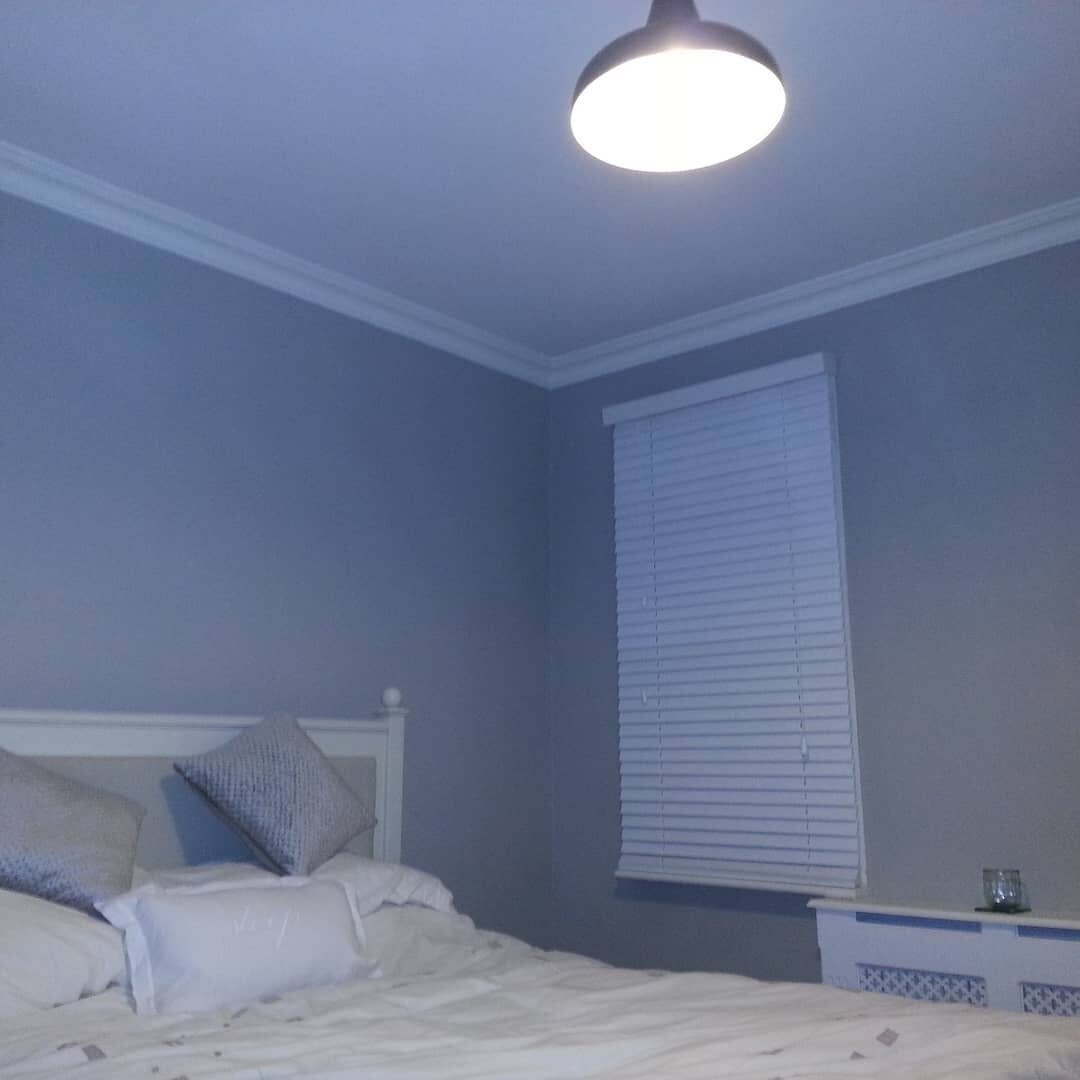 Imagine returning from holiday to a new look bedroom.
.
Extensive plaster work required so the owners retreated to the Caribbean  whilst work was done.
.

Plasterer and carpet fitters supplied to create the final look.
.
Wall and woodwork paint -