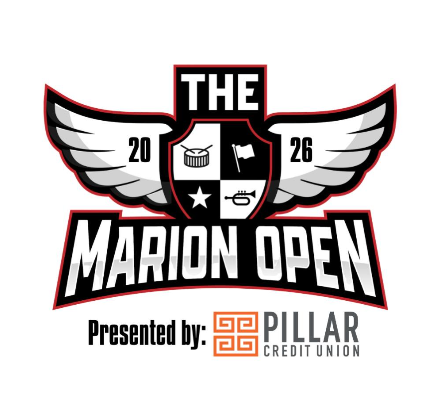 Marion Open badge Logo with icons presented by Pillar Credit Union