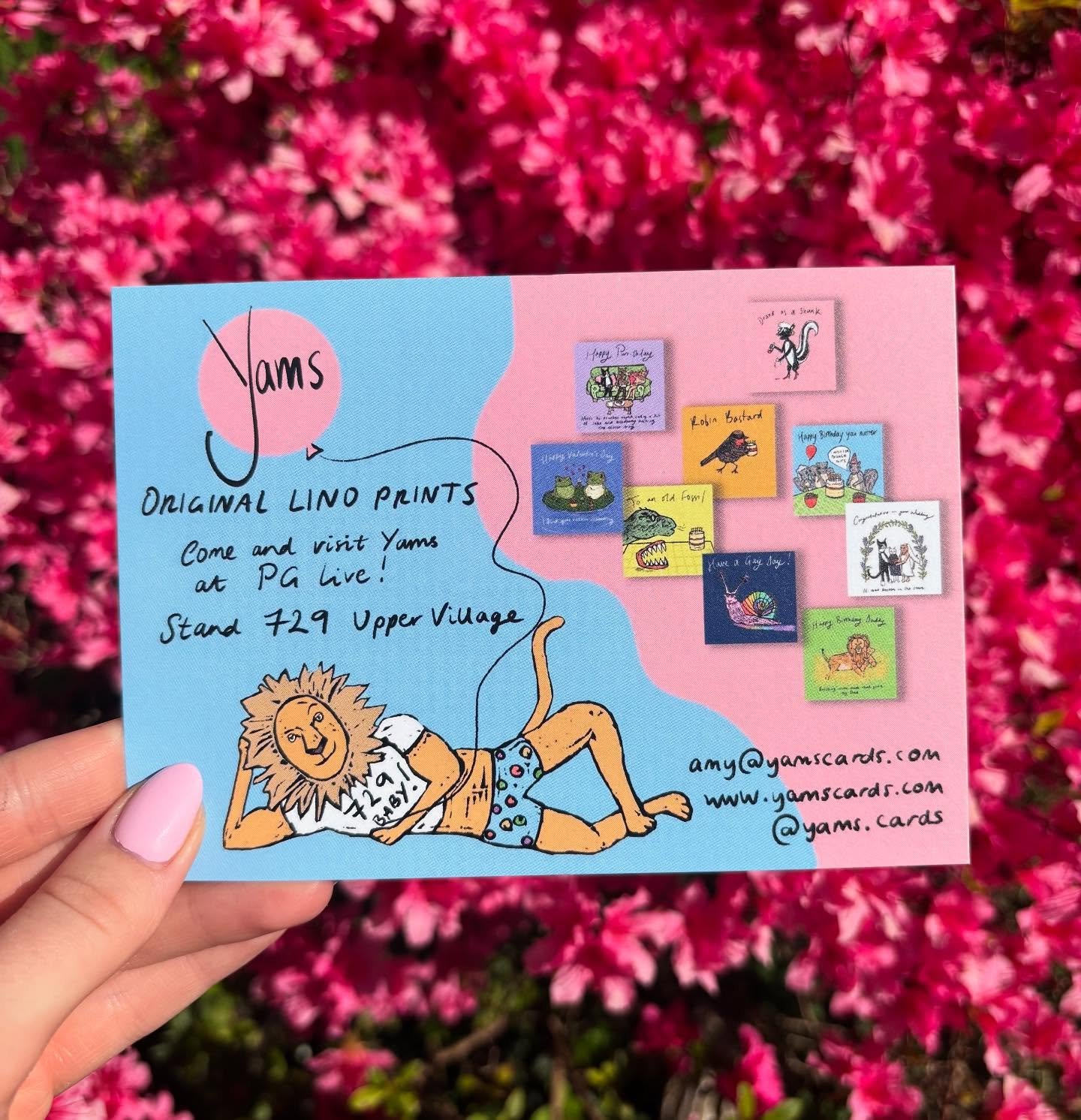 Yams Cards are going to PG Live in June! 
Thank you to @theimagingcentre for supplying Yams with free PG invites, especially as this whole thing has been very last min and only signed up last week😇

#greetingcards #pglive #pglive2025 #progressivegre