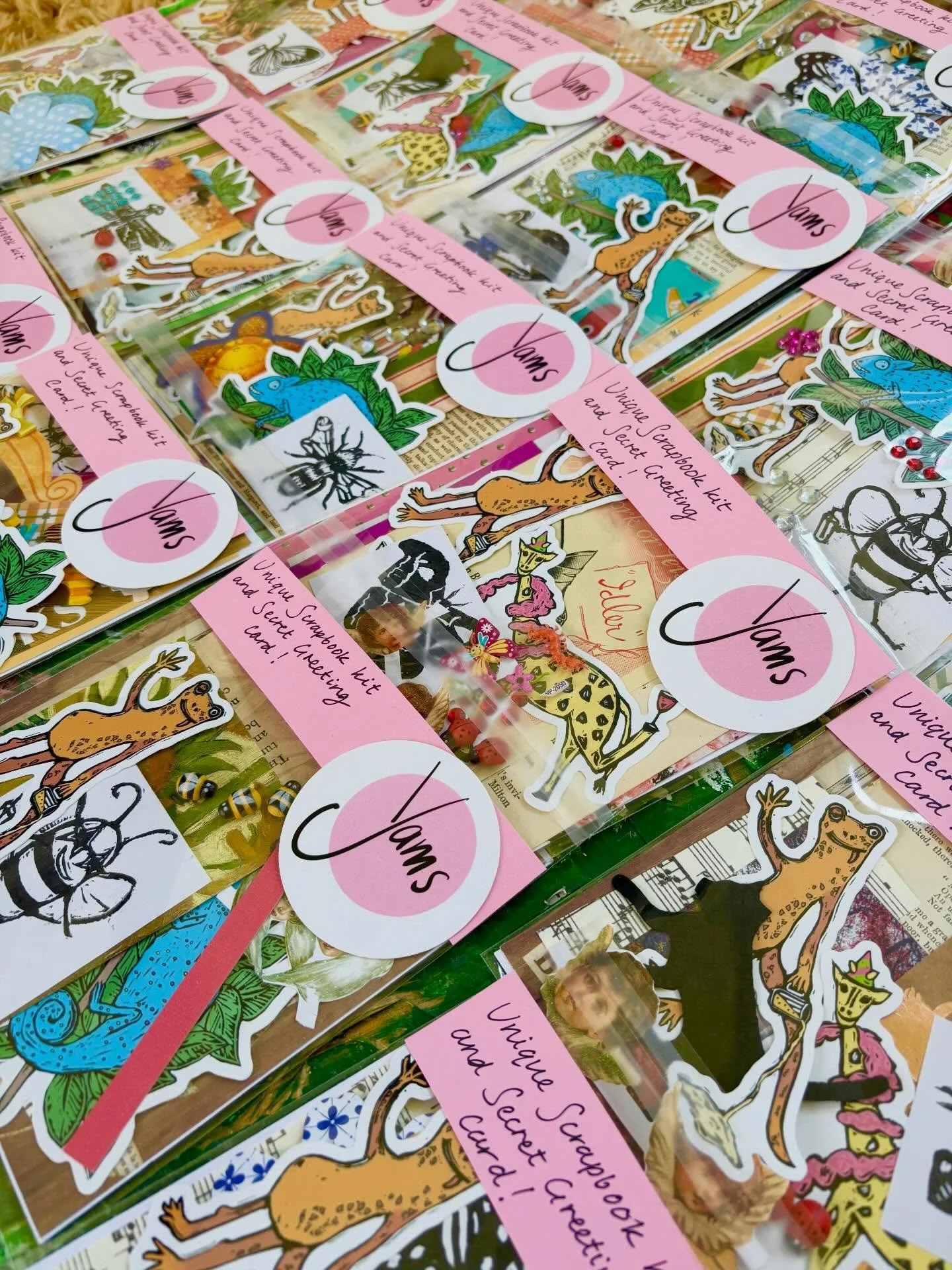 Yams Scrapbook kits including a surprise greeting card are going to be in a @supadopaminedeli vending machine full of creative pieces and nostalgic items all by independent artists ☀️

#illustration #printmakingart #greetingcarddesign #scrapbookkits 