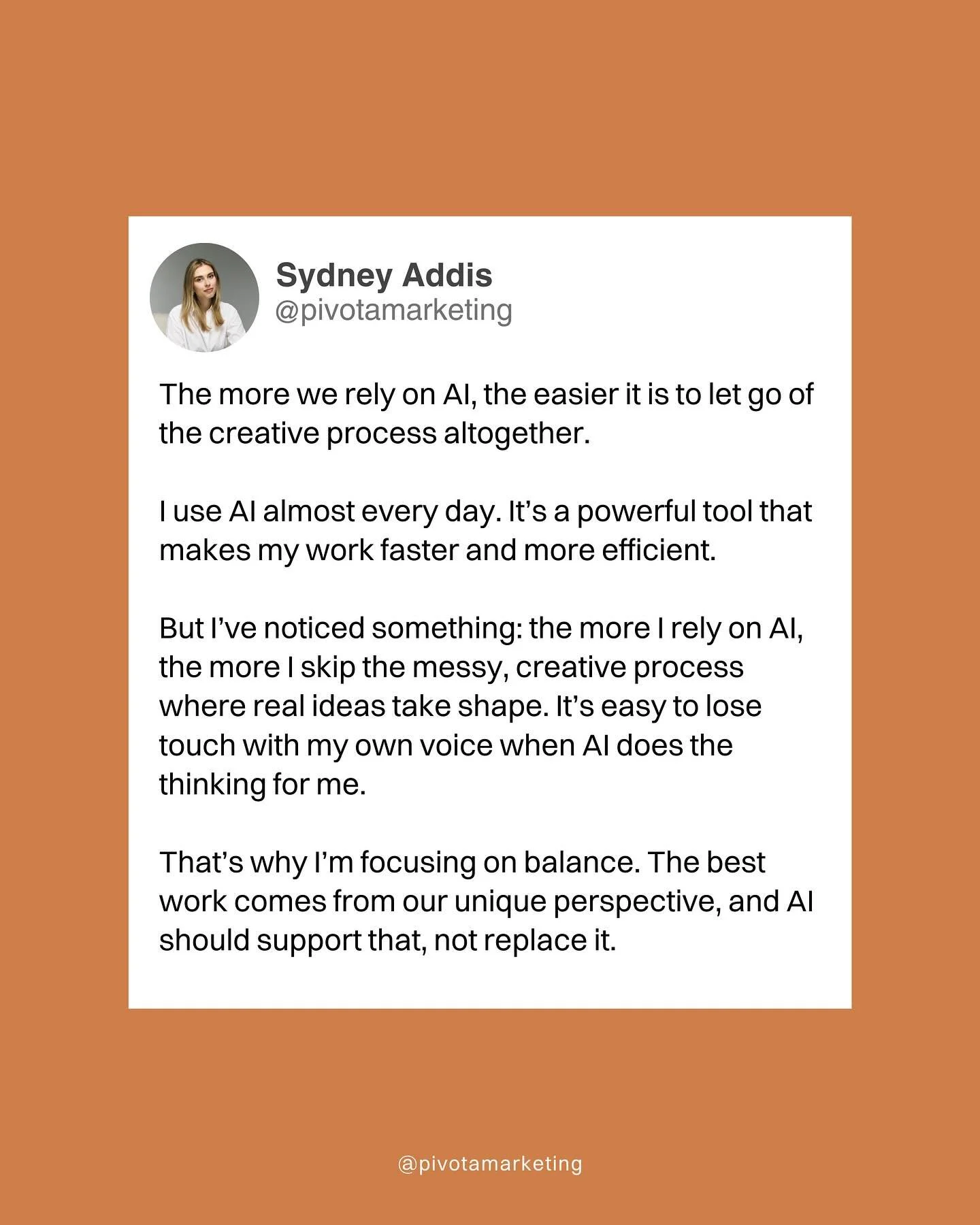 We talk a lot about AI as a tool, but what happens when it starts shaping the way we think?

AI has become an essential part of my workflow, streamlining tasks, accelerating output, and enhancing efficiency.   But with that speed comes a risk&hellip;