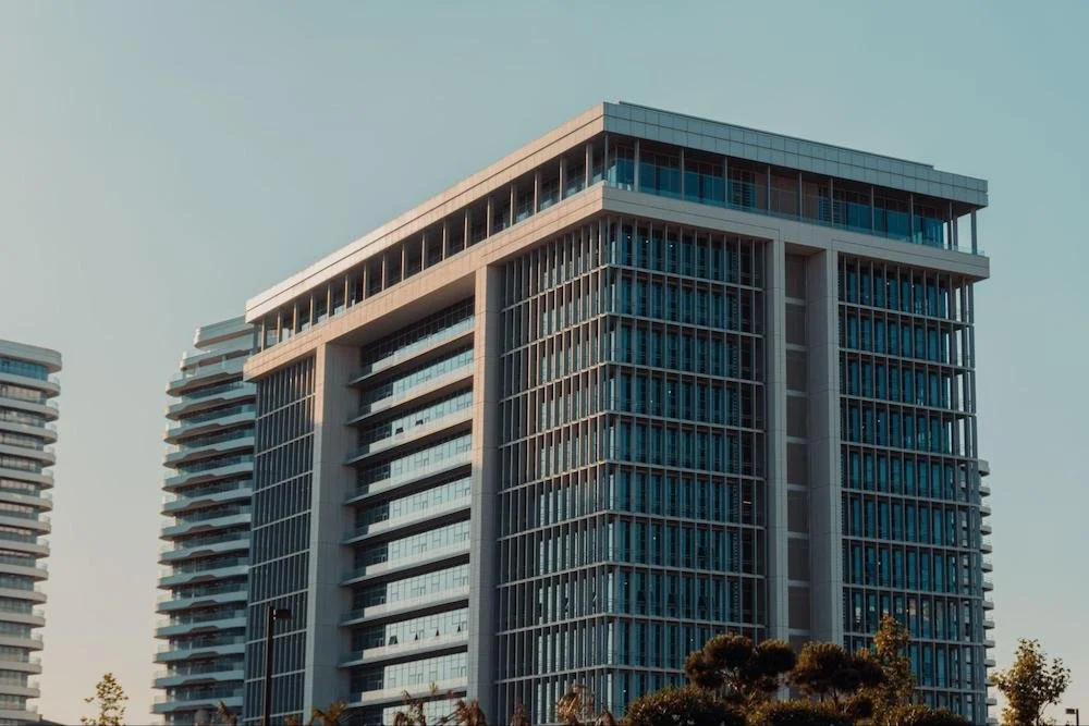 Modern commercial office building, representing the cost of a commercial real estate website redesign