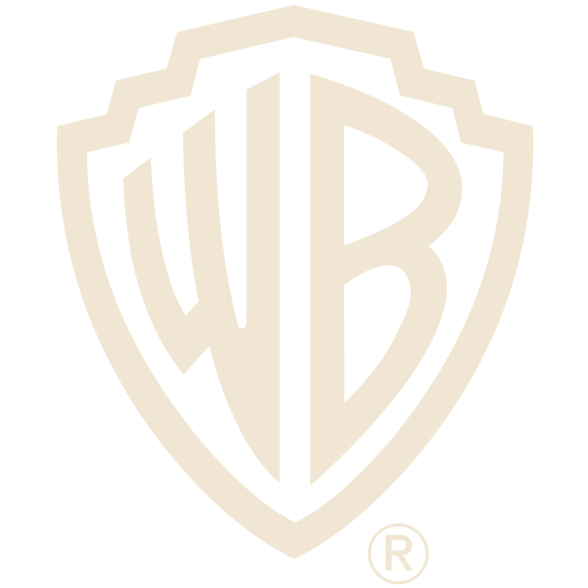 Design des Warner Bros. Logos in Schwarz und Cremetönen mit einem eingekreisten 'R'-Symbol.