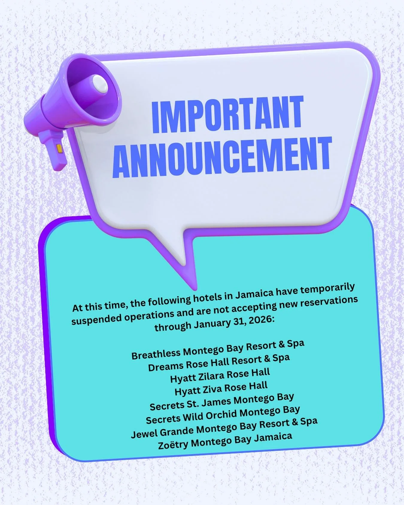 Our thoughts and prayers are with all of our friends in Jamaica and Jamaica 🇯🇲 as a whole! 

All clients with active bookings through Marnise Travels at the resorts shown above occurring prior to January 31, 2026 have been contacted so that changes