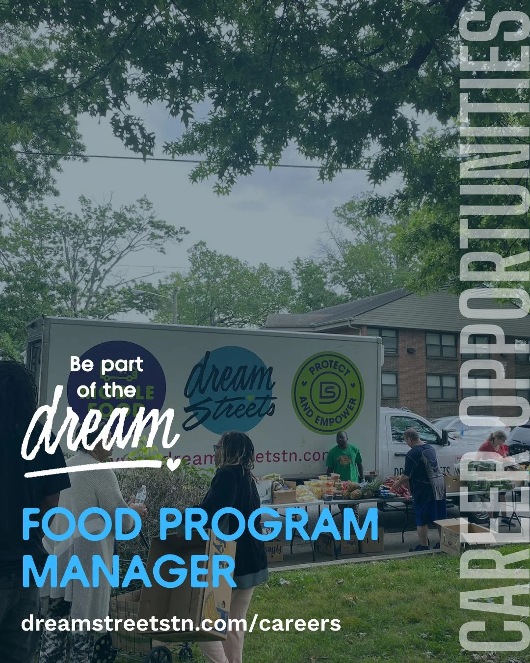 We're hiring a Food Program Manager at Dream Streets!
If you're a quick-thinking, people-loving, detail-oriented leader with a heart for service, this role might be for you. The Food Program Manager oversees all aspects of our Mobile Food Distributi