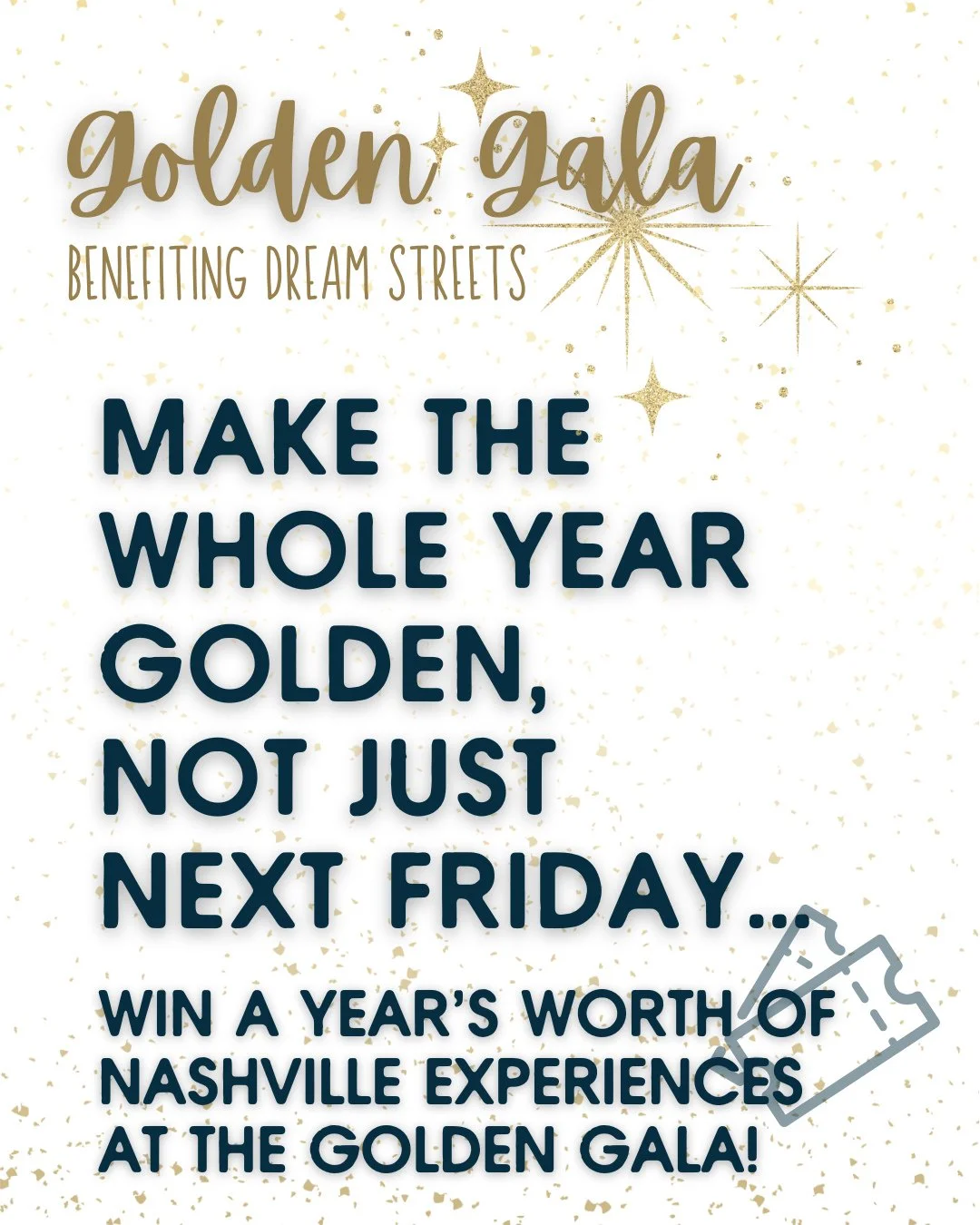 Make the whole year golden, not just next Friday night!
Join us at the Golden Gala on November 7 at Rocketown where you’ll have the chance to win an entire year of Nashville experiences.
Here’s how: purchase a $50 glow band that lights