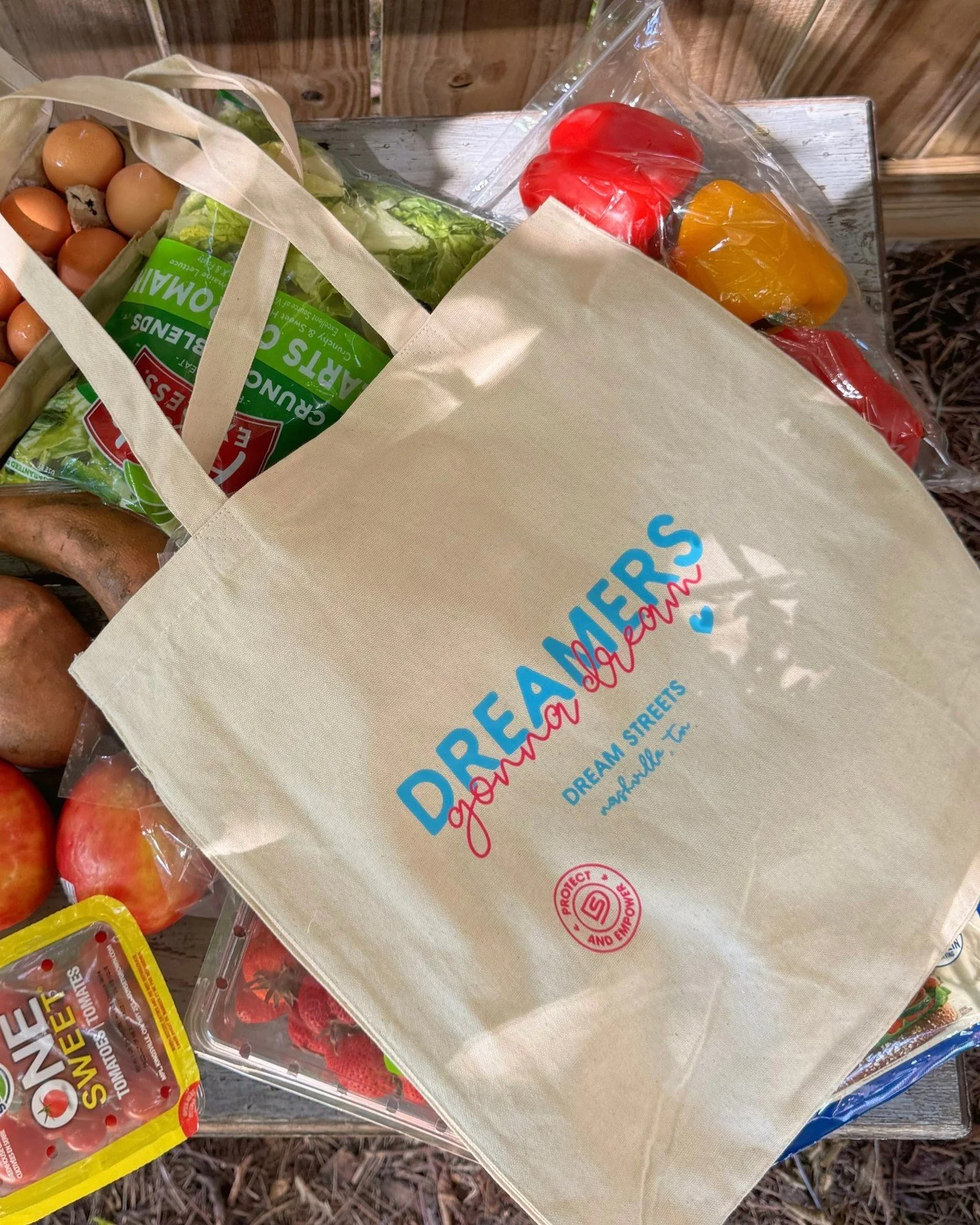 Did you know that $25, the cost of one Dreamer Tote, is about what a family might spend on a single grocery run for basics like a carton of milk, a dozen eggs, a loaf of bread, a bag of apples, and a box of cereal?

When you purchase a Dreamer Tote, 
