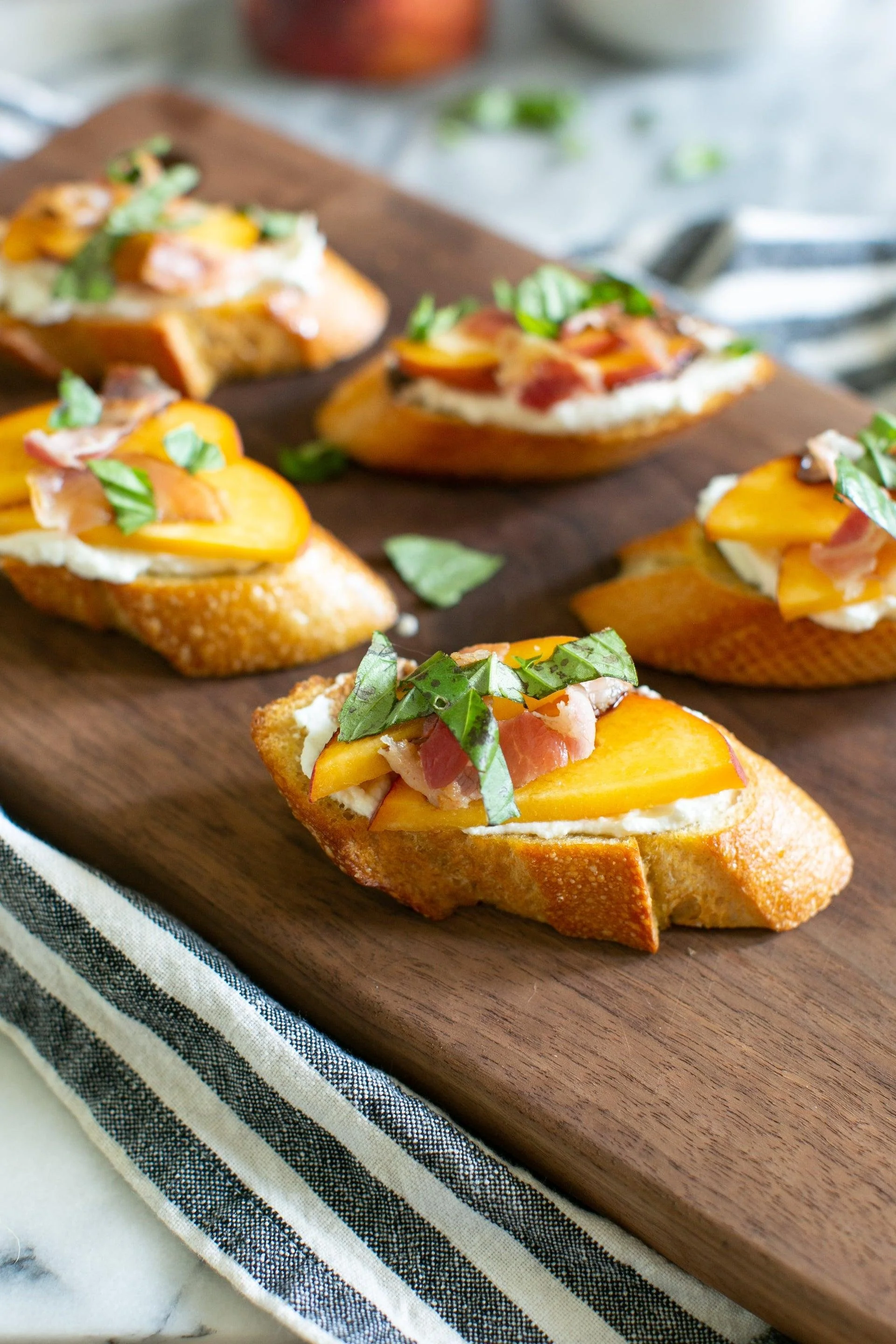 Fresh Peach &amp; Goat Cheese Crostini