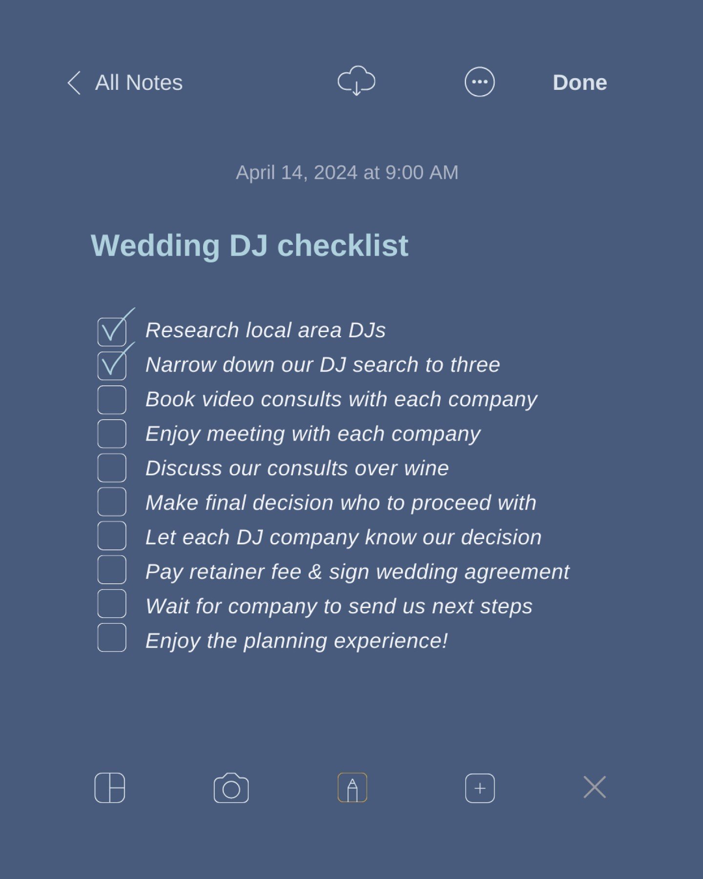 Here is your guide to connecting with your Wedding DJ company...

Whoever had a checklist they didn&rsquo;t save? 📌

If you need any assistance, reach out anytime!

Enjoy 🤗