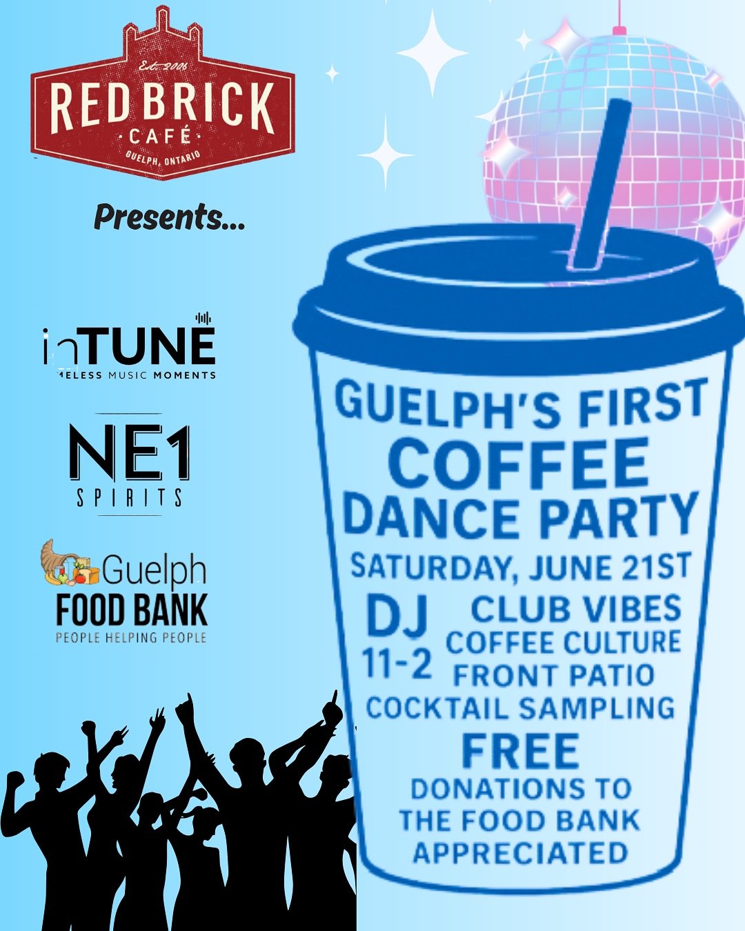 Guelph&rsquo;s first coffee dance party!

We&rsquo;re delighted to entertain at this sweet new event in the city I was born and raised.

See you tomorrow on the patio at @redbrickguelph, Guelph! 🙌🏼
