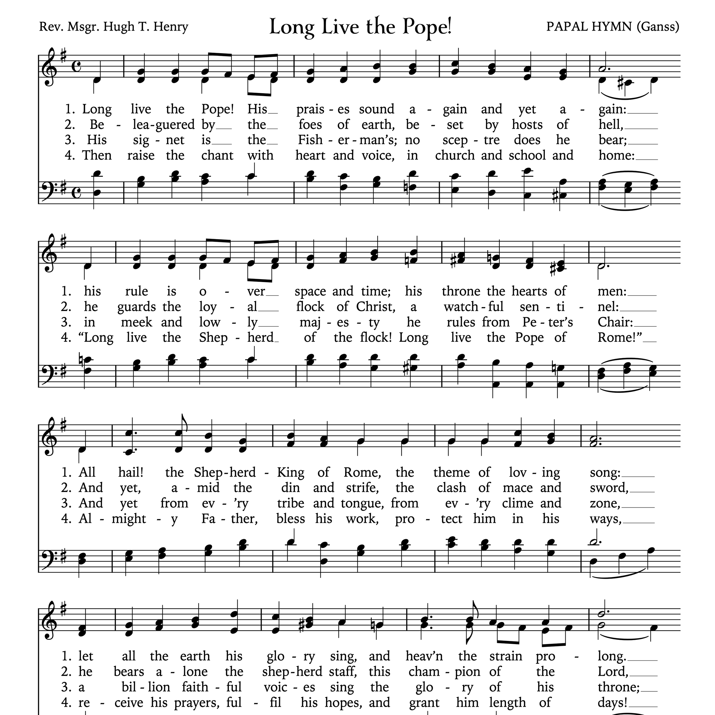 FREE SCORE: Long Live the Pope!