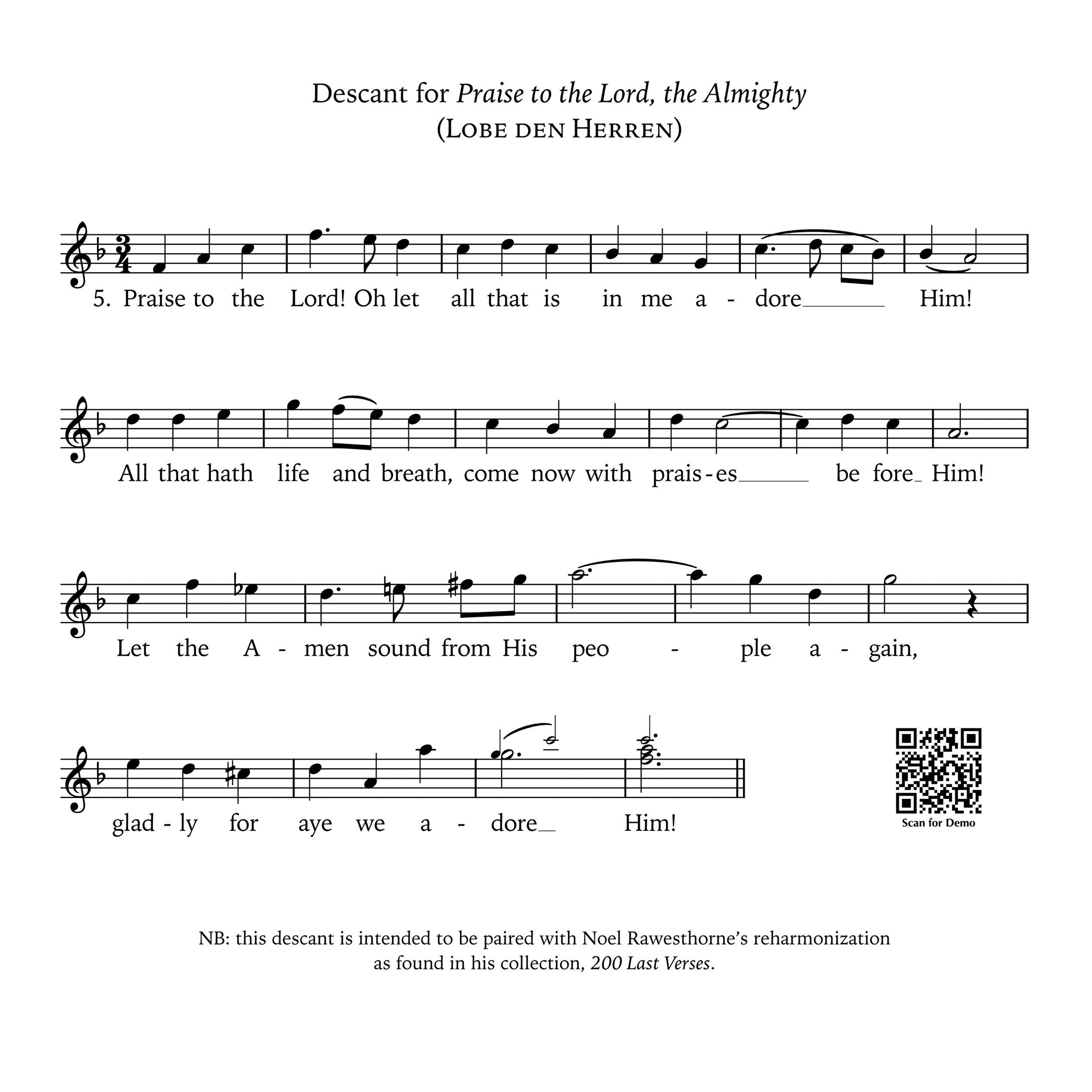 FREE SCORE: Descant for Lobe Den Herren