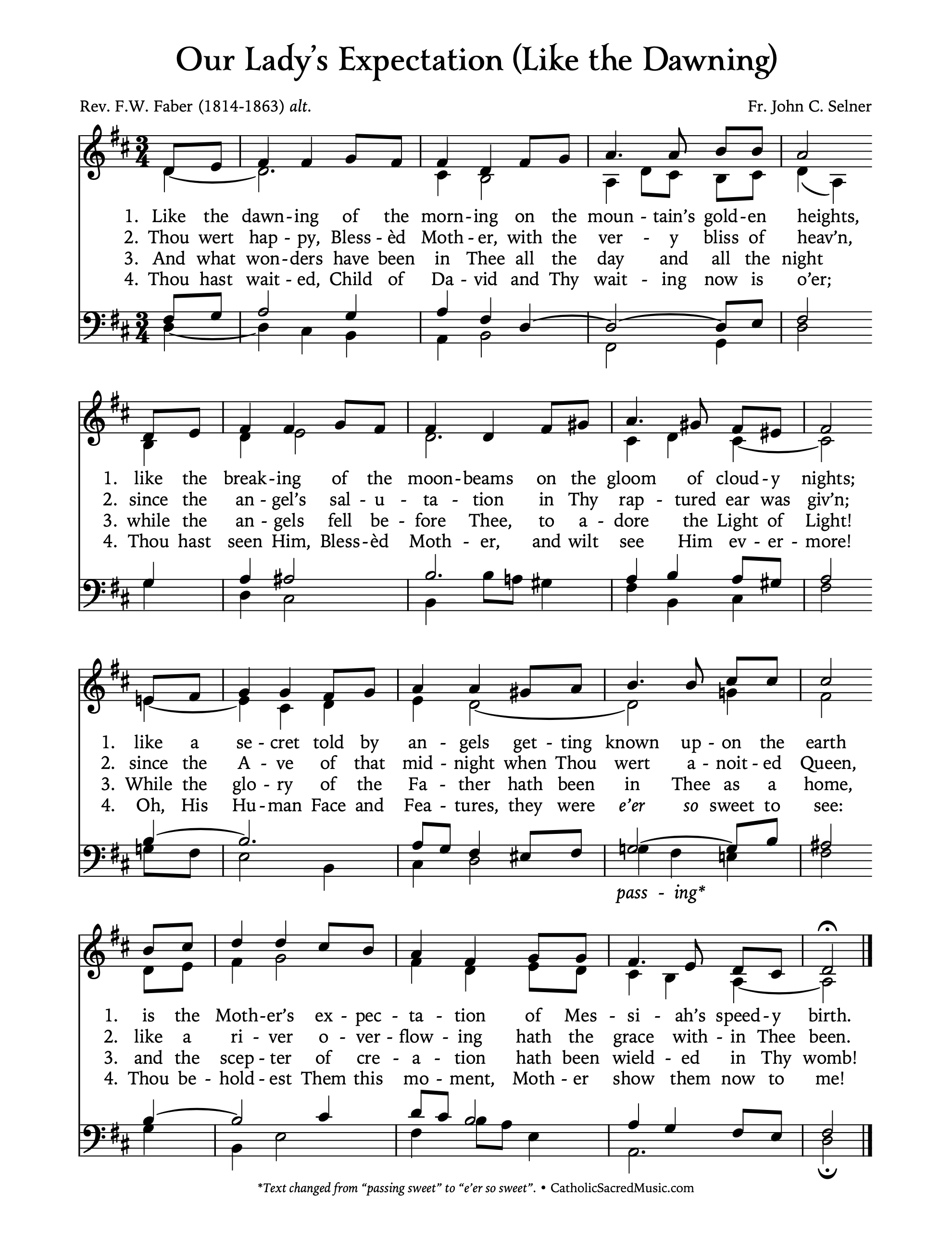 PDF preview of the score to the hymn "Like the Dawning" by Fr. Selner.