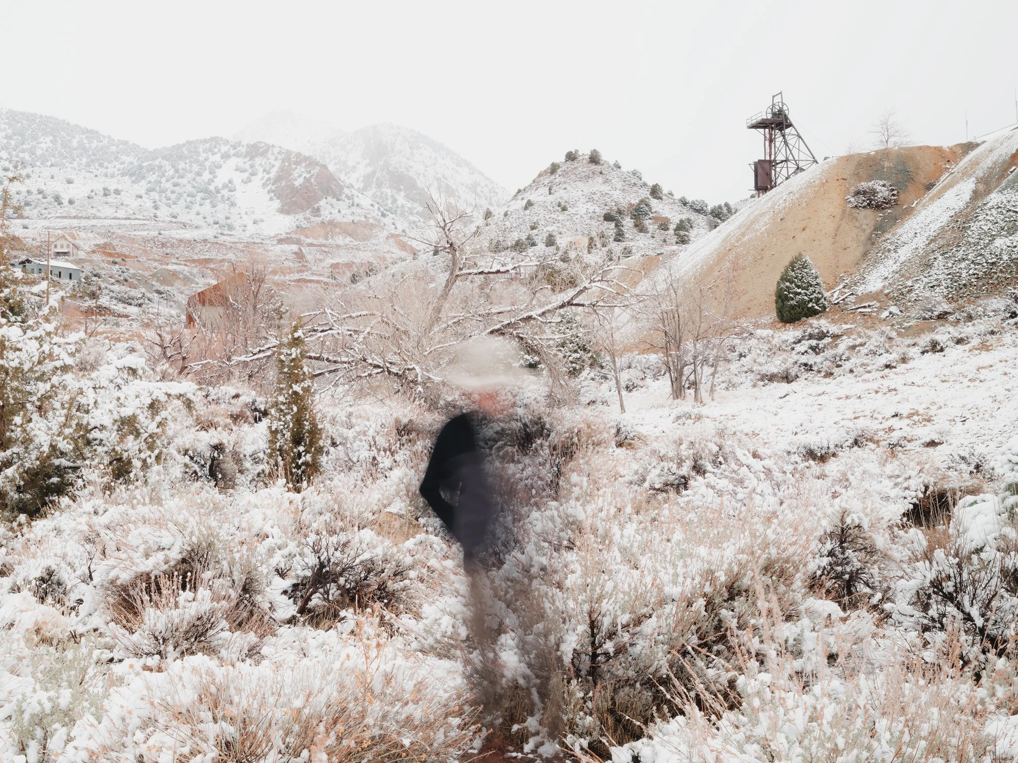 Beihua Guo color photography of Virginia City, Nevada. The landscape image references the historical erasure of the town's Chinese residents and the discriminatory 1880 mining union policies.