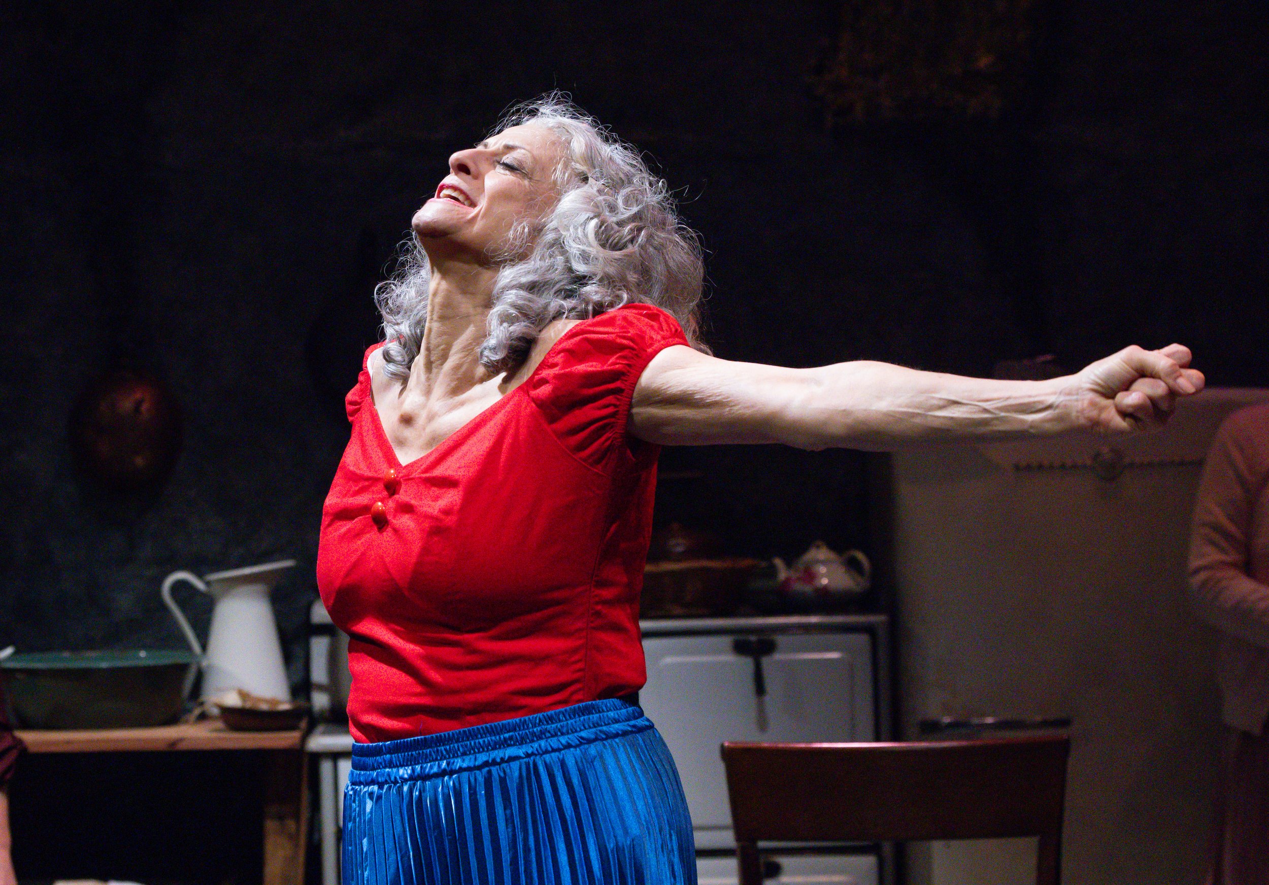 Production image from Enda Walsh's The New Electric Ballroom featuring Janis Dardaris. Image courtesy of Mark Garvin.