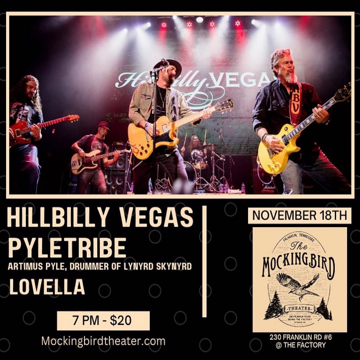 we&rsquo;ve got an INSANE show this saturday evening. Don&rsquo;t miss @hillbillyvegas @pyletribe_music @lovellaofficial because this is an amazing lineup! 

Doors @ 6
Music @ 7
$20 TIX‼️
link in bio