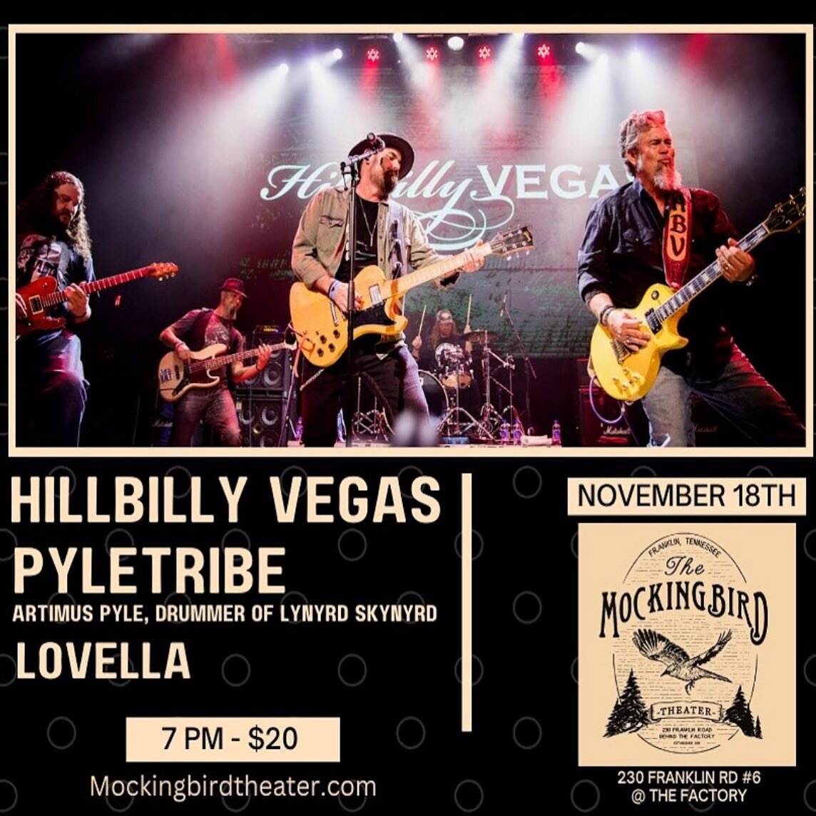 We&rsquo;ve got an INSANE show this saturday evening. Don&rsquo;t miss @hillbillyvegas @pyletribe_music @lovellaofficial 
because this is an amazing lineup! We&rsquo;re super stoked for this one folks!

Doors @ 6
Music @ 7
$20 TIX‼️
link in bio