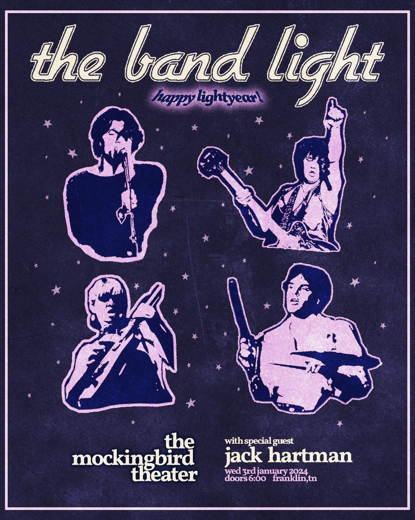 Tomorrow night!! 

@thebandlightofficial return to The Mockingbird with @jackhartmanmusic for your best kickoff to 2024. Tix in bio + at the door. 

#franklintn #livemusic #franklinlivemusic #indiemusic #indierock #franklinplanner #franklin #factoryf