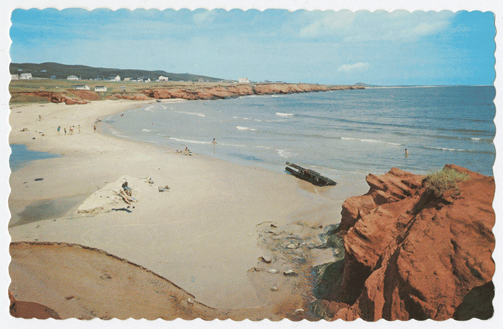 Plage à Bassin, Îles de la Madeleine, P. Qué., carte postale, Cornwall, Publicité Archipel.