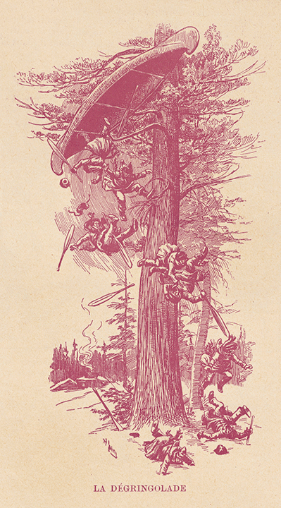 Julien, Henri, La chasse-galerie – La dégringolade, illustration de périodique, Le Monde illustré, vol 18, no 922 (28 décembre 1901), p. 567. Bibliothèque nationale (site Rosemont).