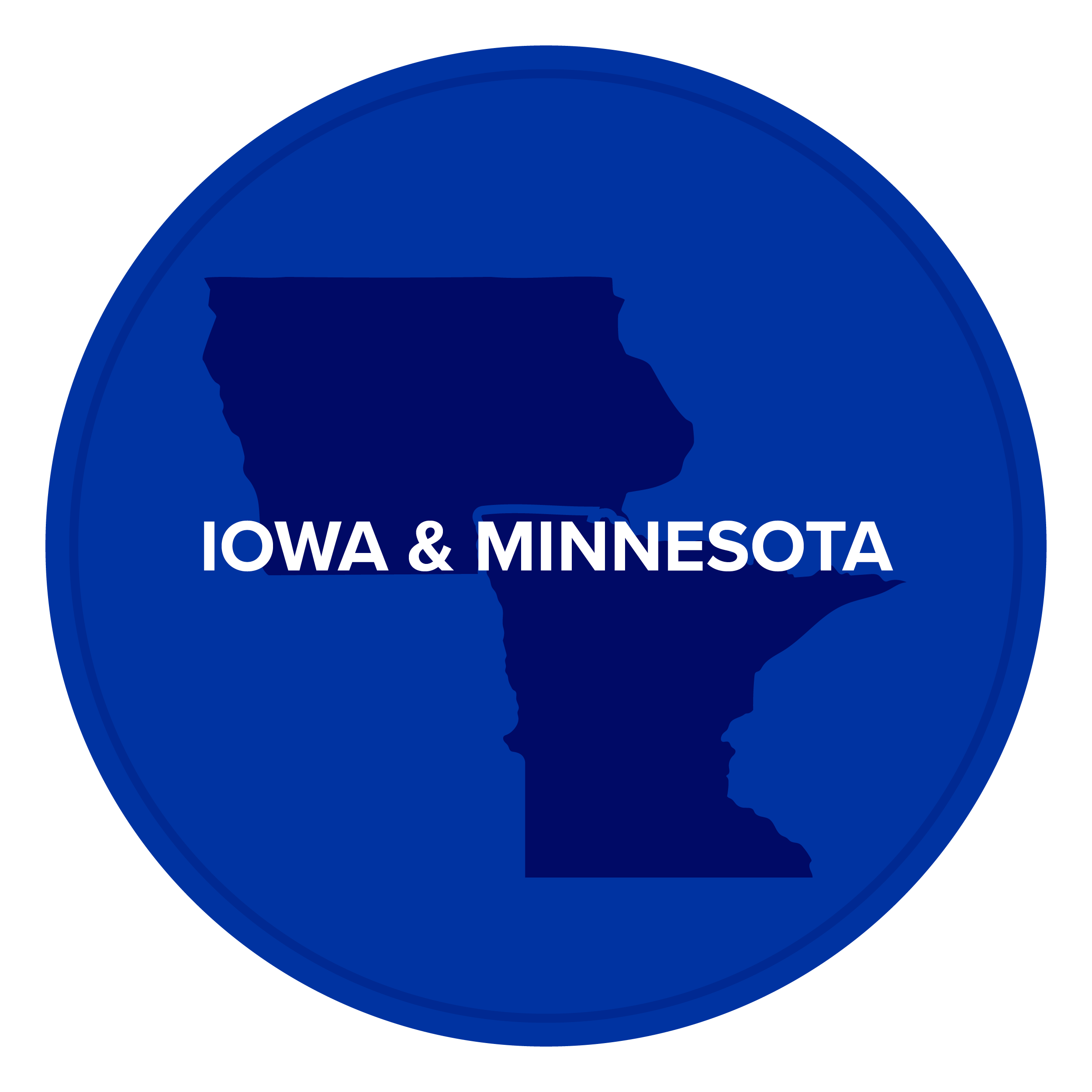 Map of Minnesota and Wisconsin, both states shaded in blue.