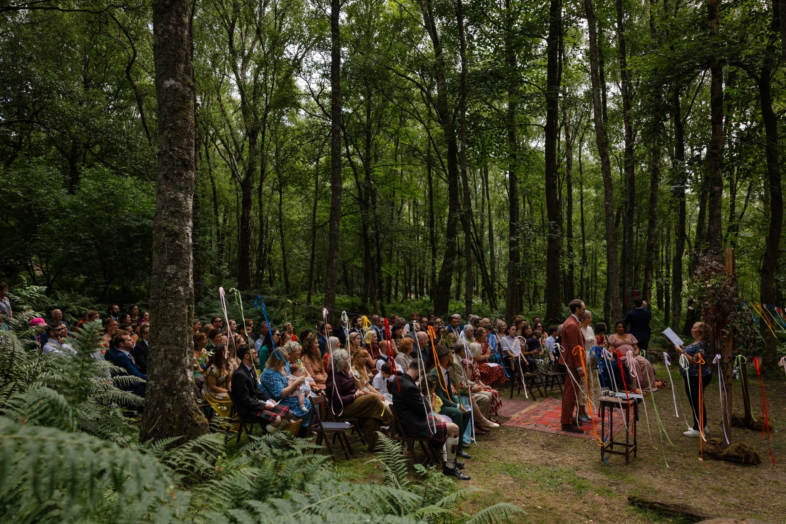 Woodland wedding ceremony Comrie Croft