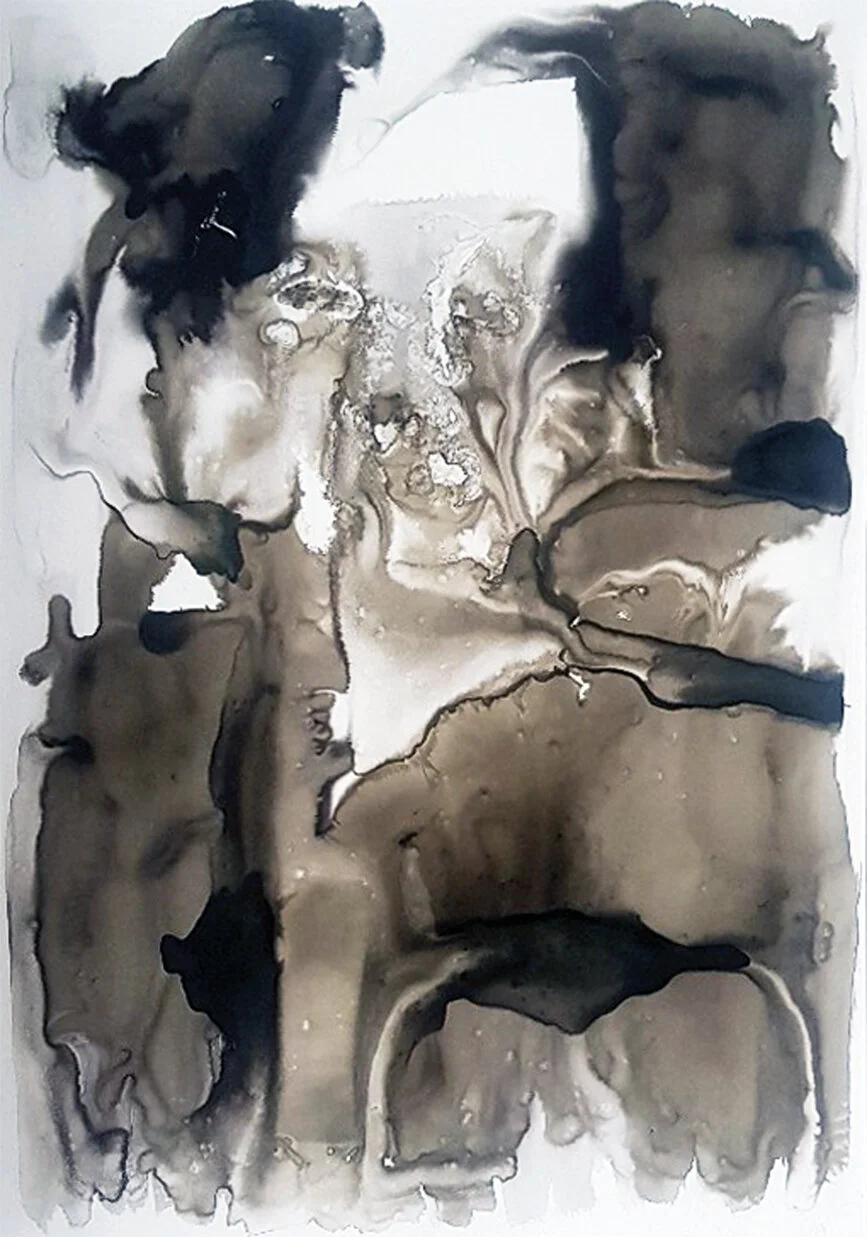 Verschwommene Schönheit, 2020 
Schellack, Tusche auf Steinpapier 
50 X 70 cm