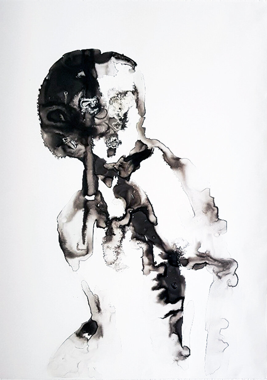 Verschwommene Schönheit, 2020 
Schellack, Tusche auf Steinpapier 
50 X 70 cm