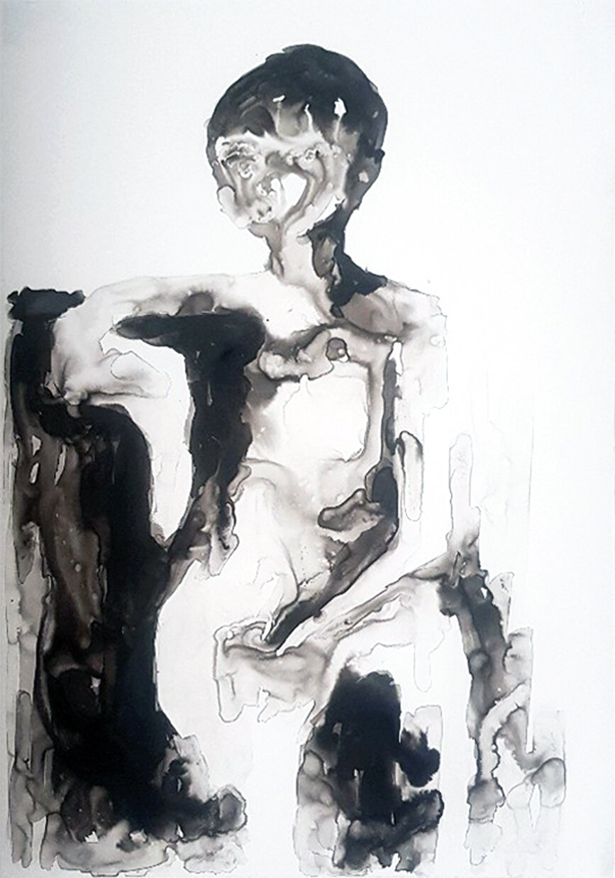 Verschwommene Schönheit, 2020 
Schellack, Tusche auf Steinpapier 
50 X 70 cm