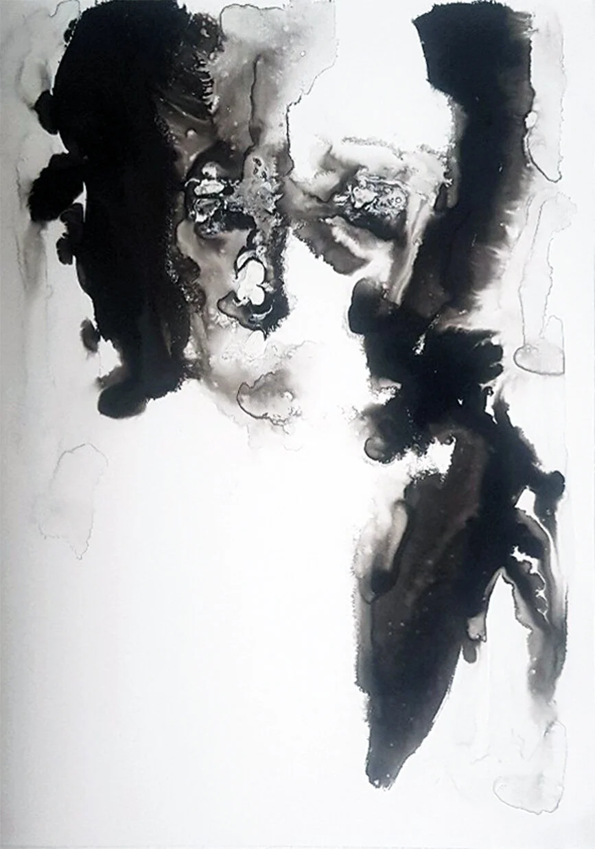 Verschwommene Schönheit, 2020 
Schellack, Tusche auf Steinpapier 
50 X 70 cm